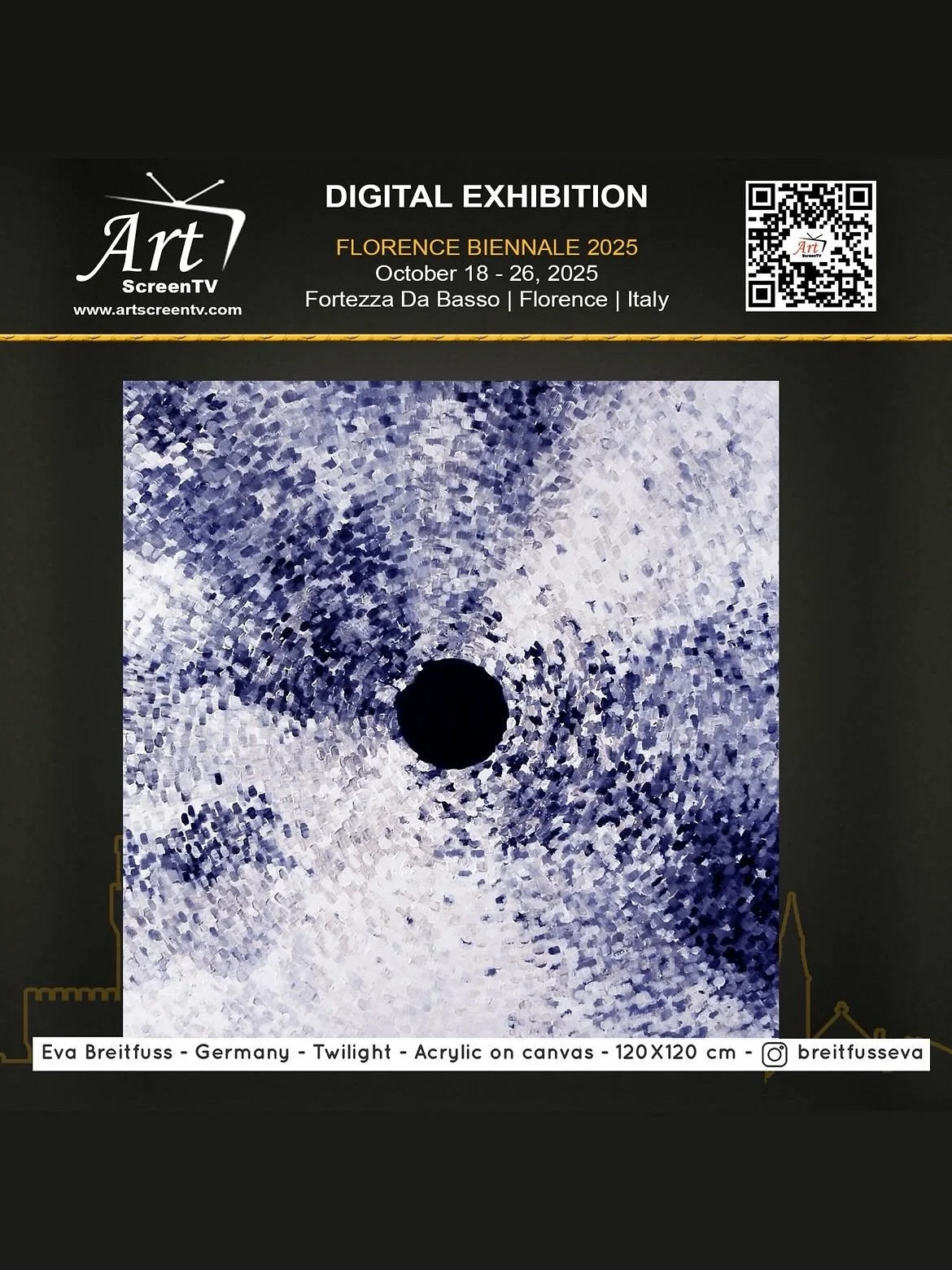 I am delighted to share with you my participation in the Florence Biennale 2025 – Digital Exhibition, where one of my artwork — TWILIGHT— will be shown on Art Screen TV @artscreentv alongside international artists at a global celebr