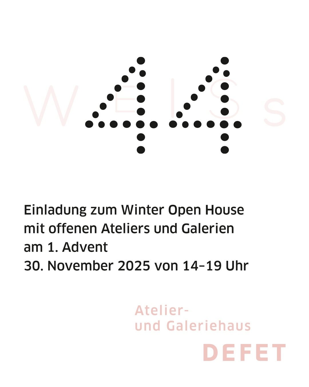 Ich lade herzlich ein in mein Atelier zum kommenden Winter Open House ins @atelier_und_galeriehaus_defet mit
offenen Ateliers und Galerien am Sonntag 30. November 2025 von 14-19h
⚪️✨