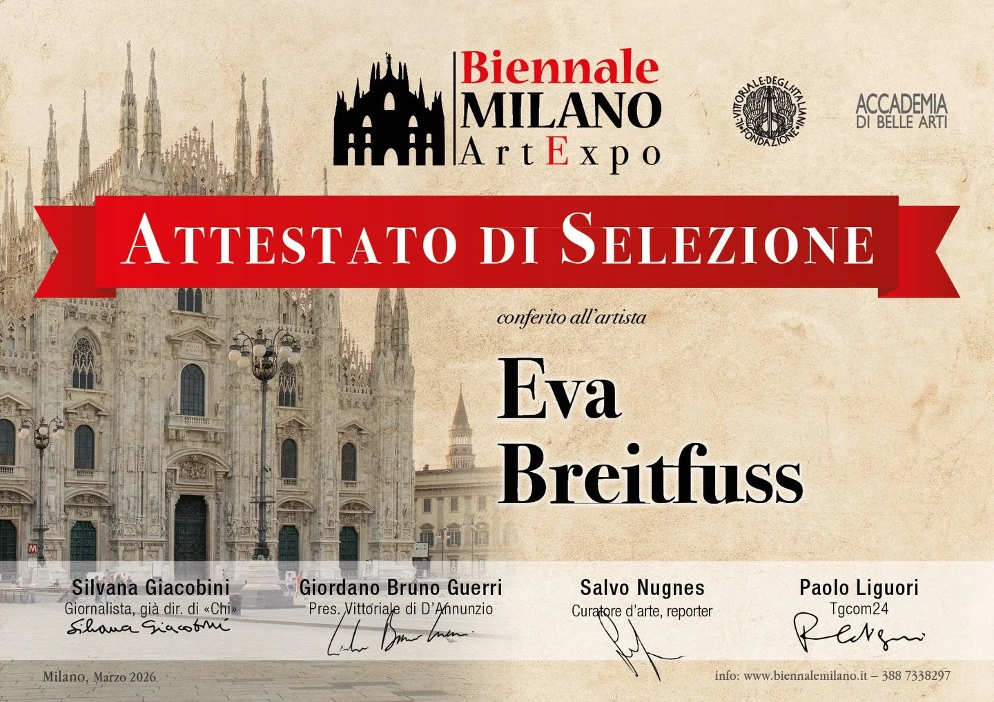 Participating in the Biennale Milan Art Expo 2026, taking place from 20&ndash;24 March 2026 is a wonderful opportunity connecting diverse artistic voices, cultures, and visions from around the world. I am deeply honored to be part of this internation