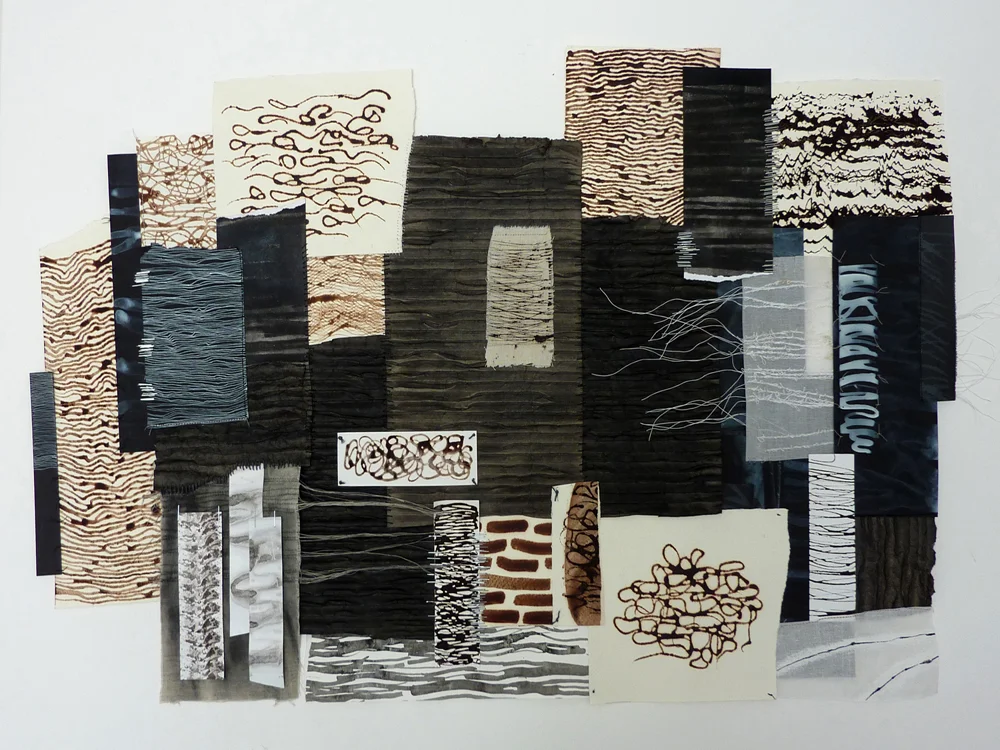 WATCHING RIPPLES Hand made Lymington ink, graphite, staples, thread, cloth and paper