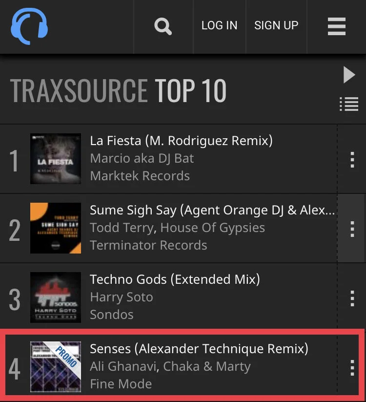 ALEXANDER TECHNIQUE SENSES REMIX REACHES #4 ON TRAXSOURCE TECHNO CHART