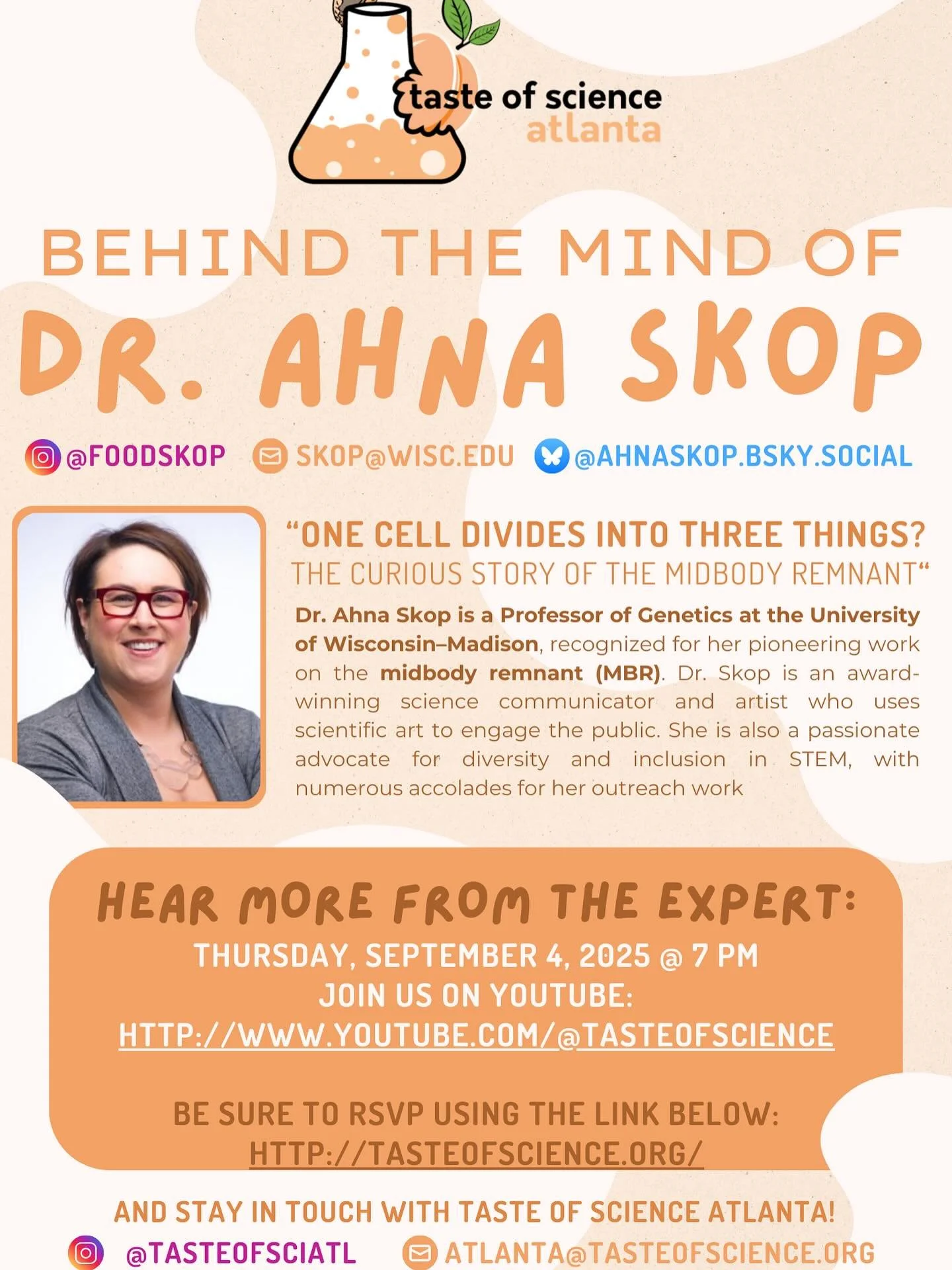 We are excited to announce our first virtual event! Our mission is to make science more accessible to everyone, through public events and activities. Please join TOS Atlanta&rsquo;s first online event featuring Dr. Anna Skop, a Professor of Genetics 