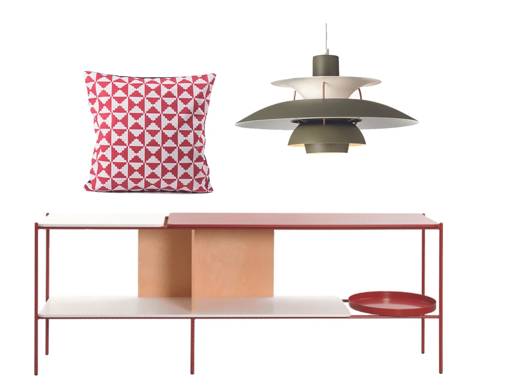 Tiles cushion by All The Fruits PH 5 Pendant Light by Louis Poulsen Candy Shelf by Sylvain Willenz for Cappellini