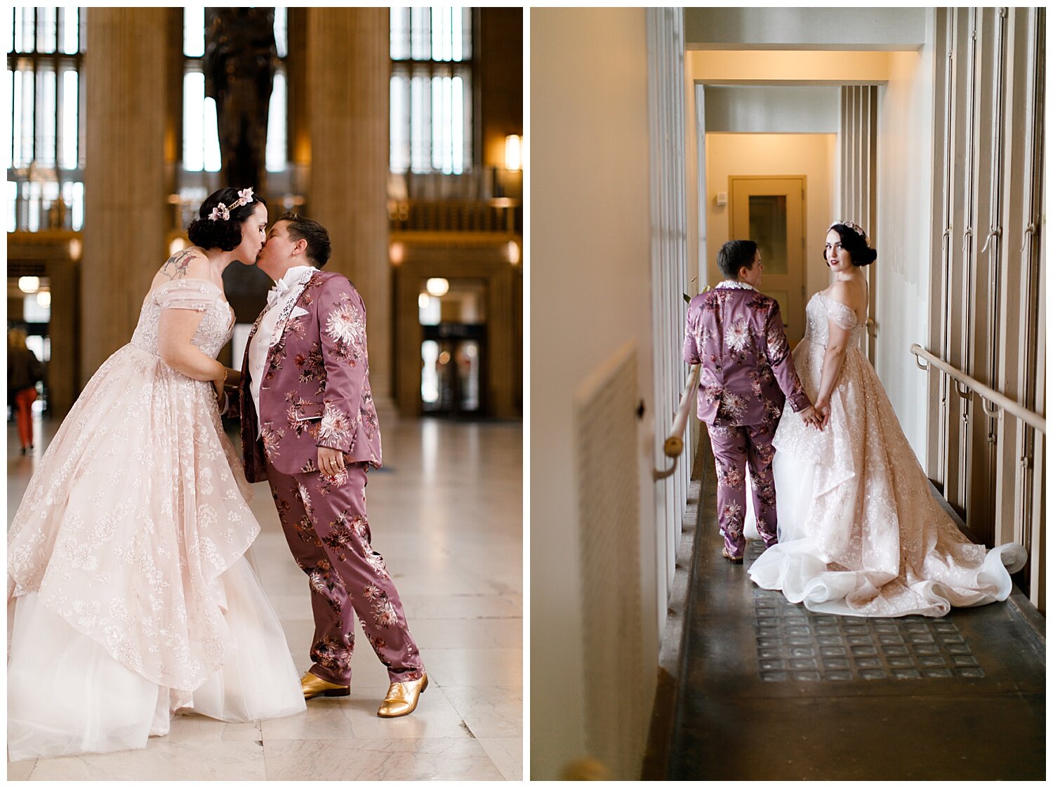 LGBTQ Philly Cira Centre Vintage Inspired Lesbian Wedding 