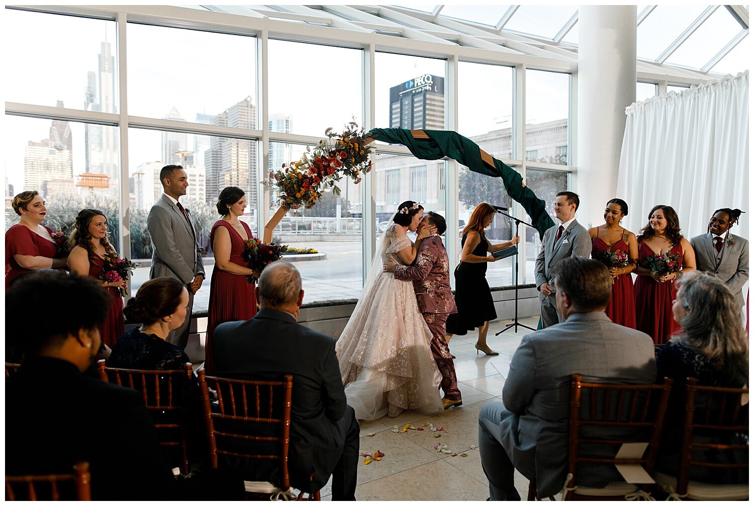 LGBTQ Philly Cira Centre Vintage Inspired Lesbian Wedding 