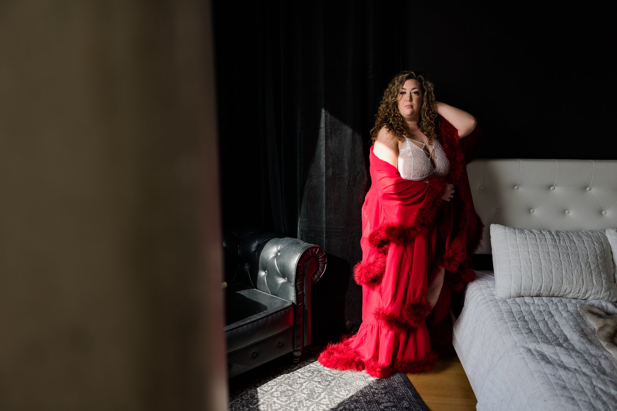dramatic-moody-boudoir-photography-red-feather-dressing-gown