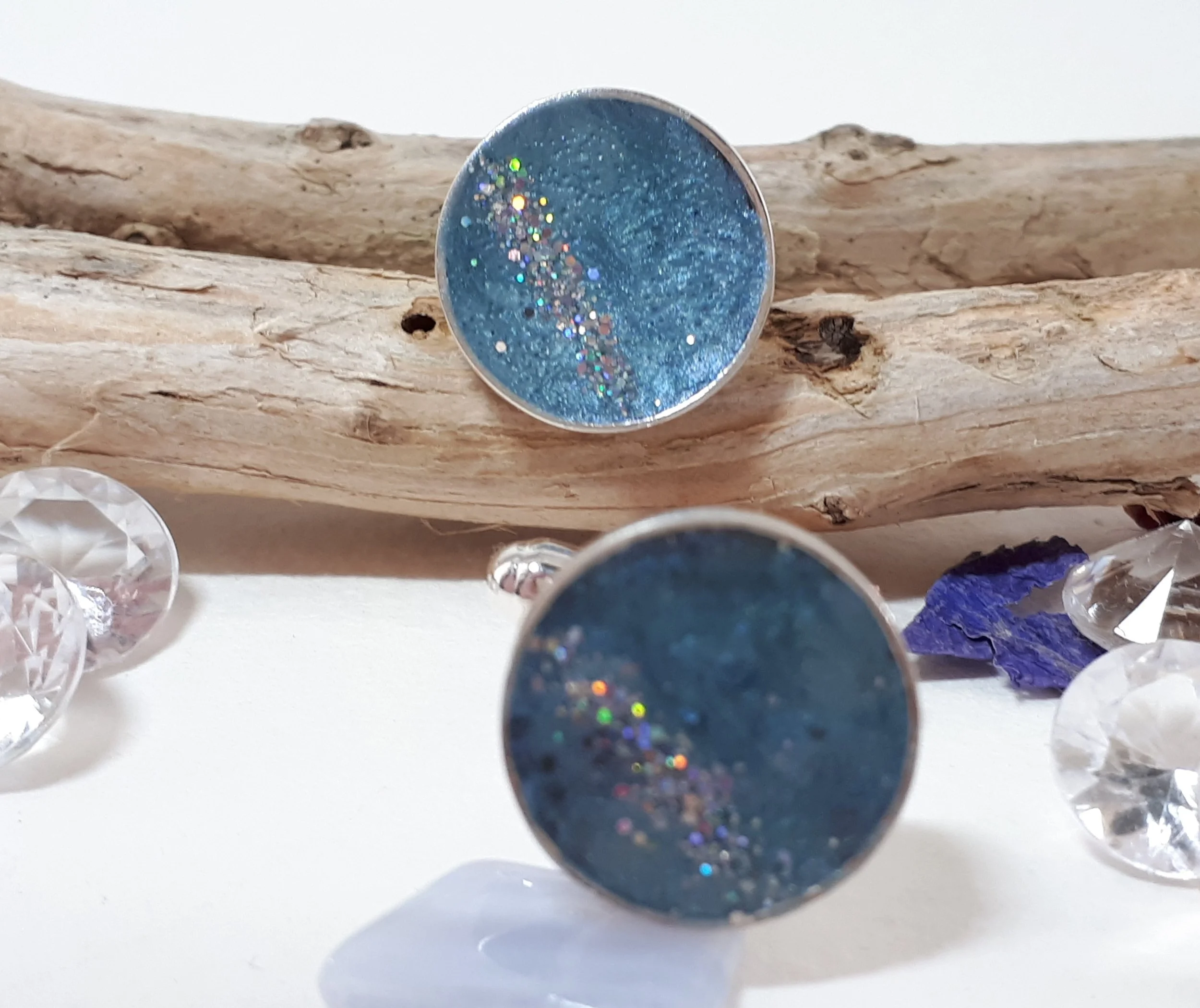 Stunning Deep Set Solid Silver Enamel Cufflinks. Cremation ashes and pet fur piece.