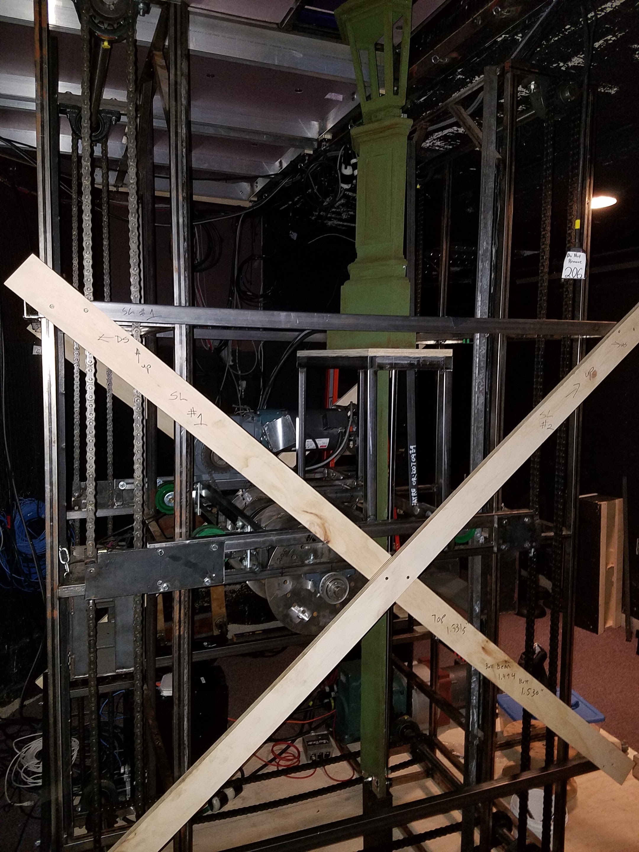  Assembled elevator rig installed in the orchestra pit at the Francis J. Gaudette Theatre. 