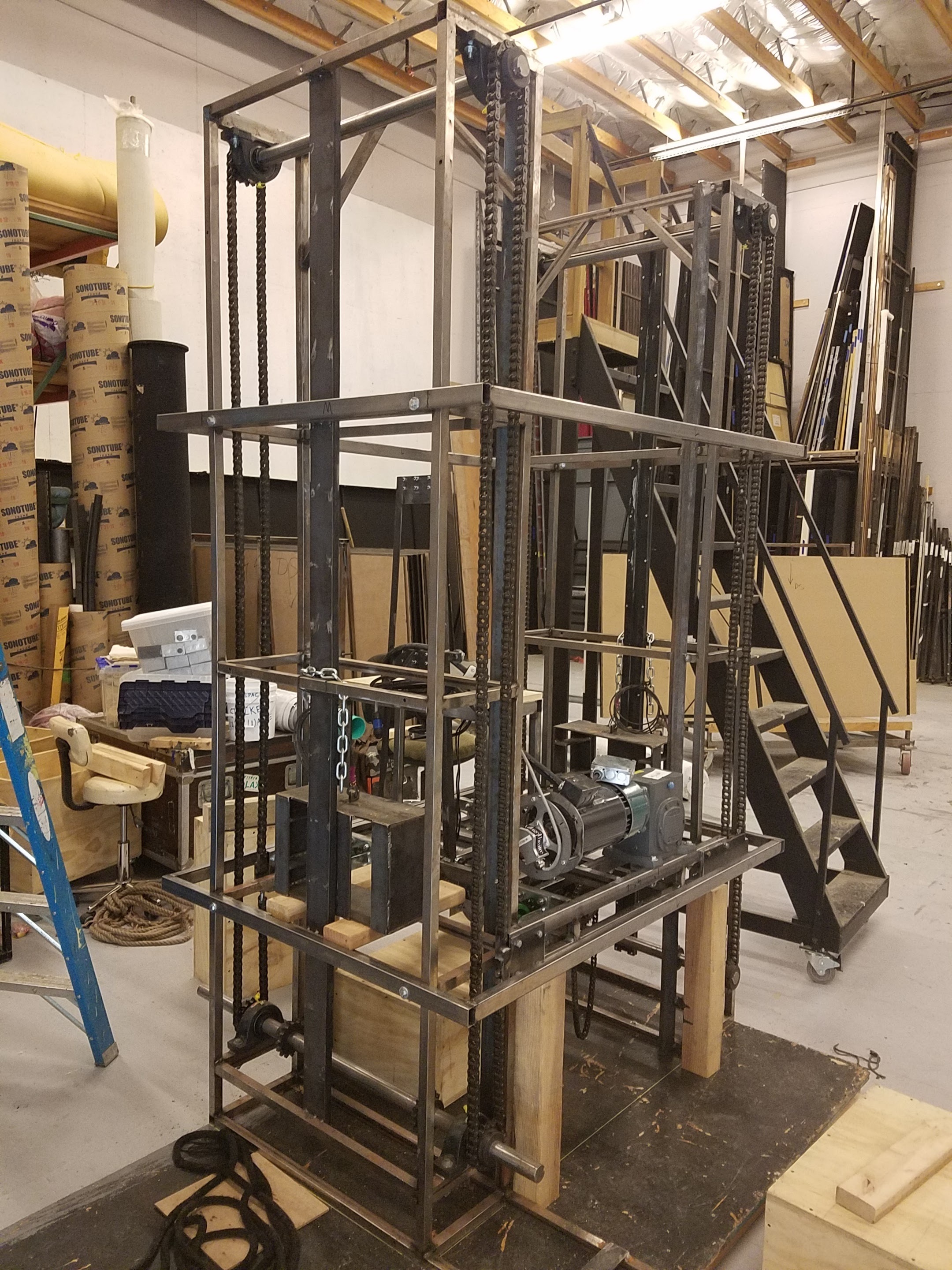   The 39 Steps  elevator in the dry-fit stage. 