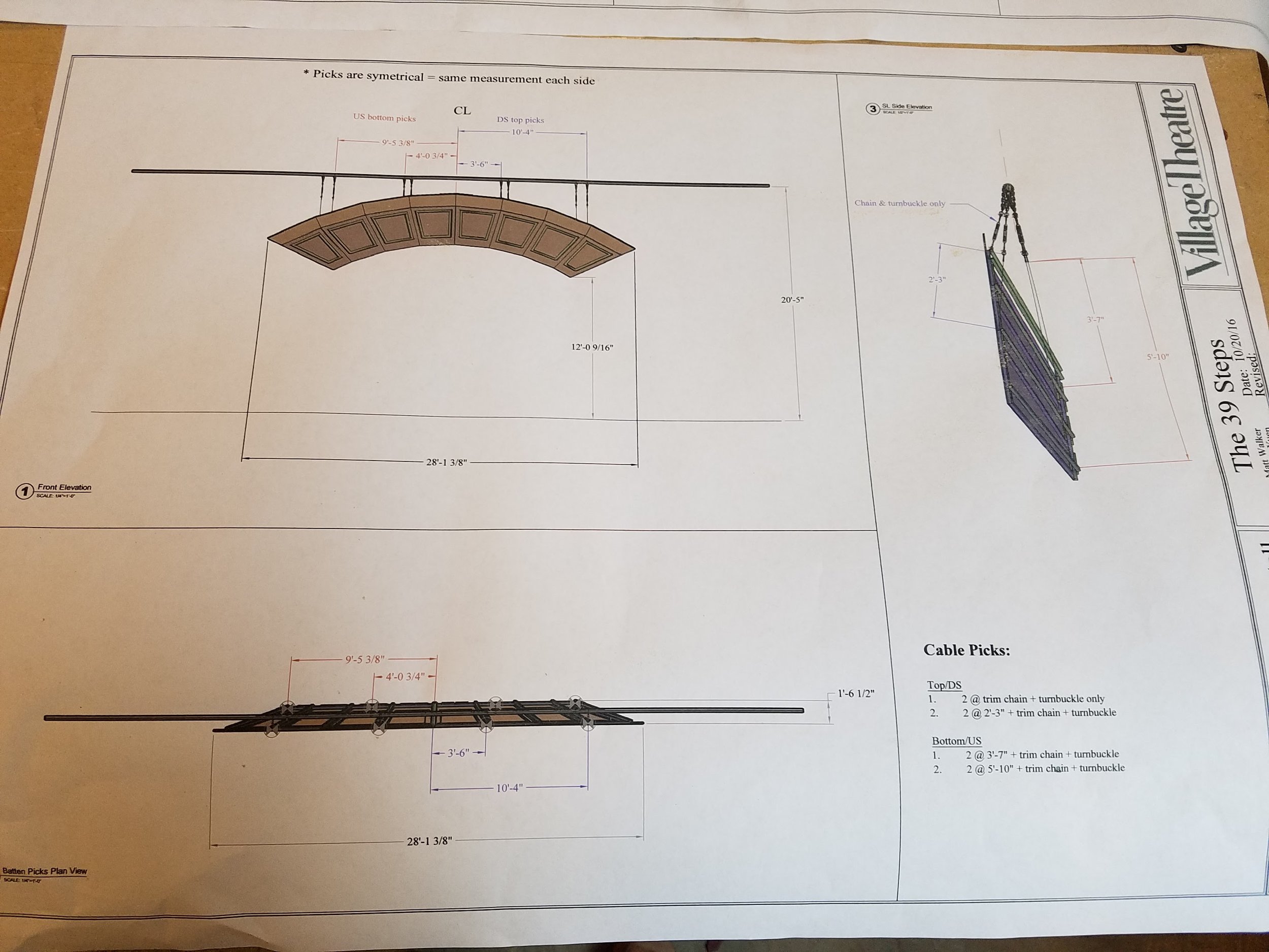  Drawings for the arch's hanging position. 