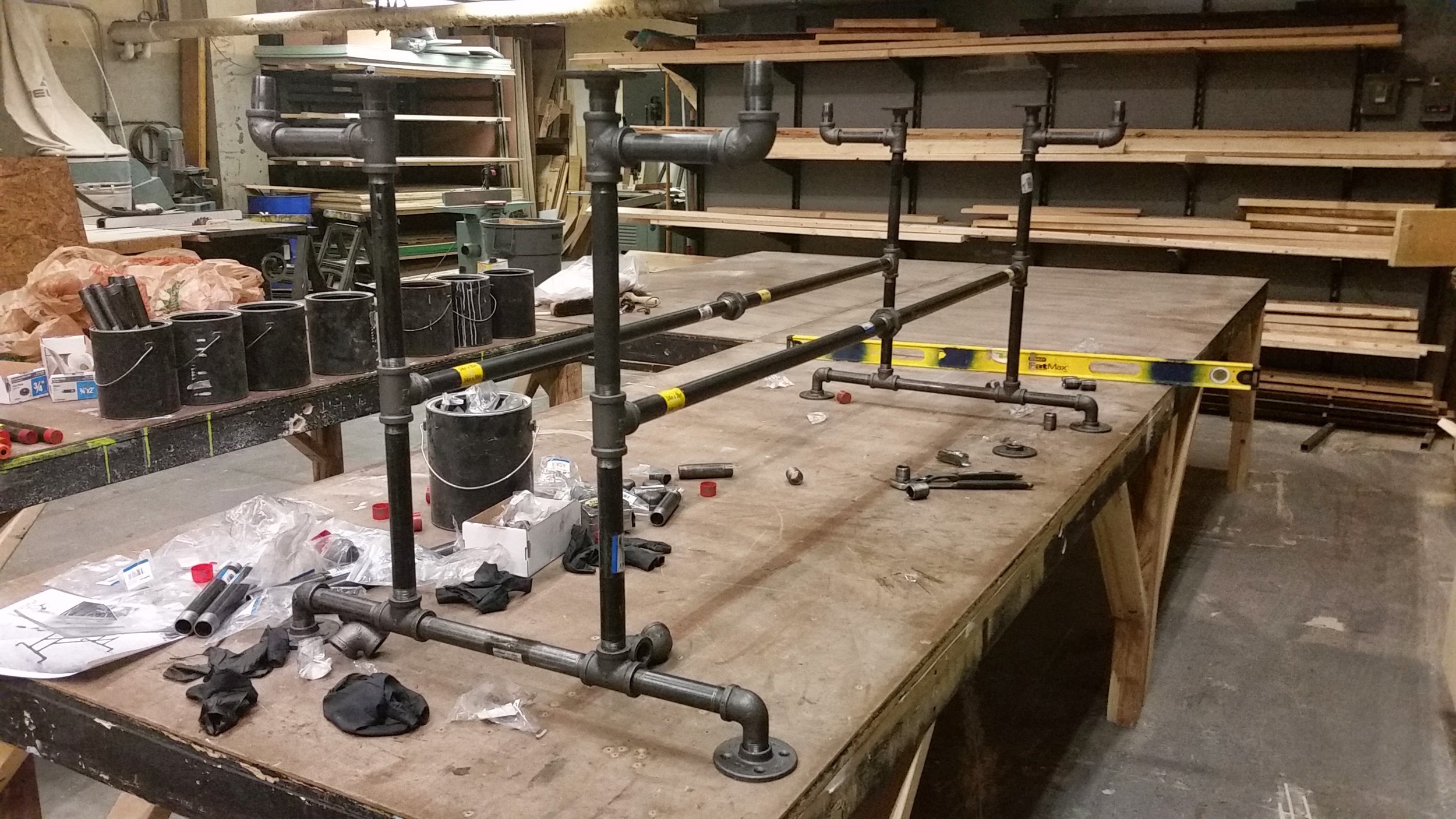 Table frame constructed using 1" black pipe and fittings.