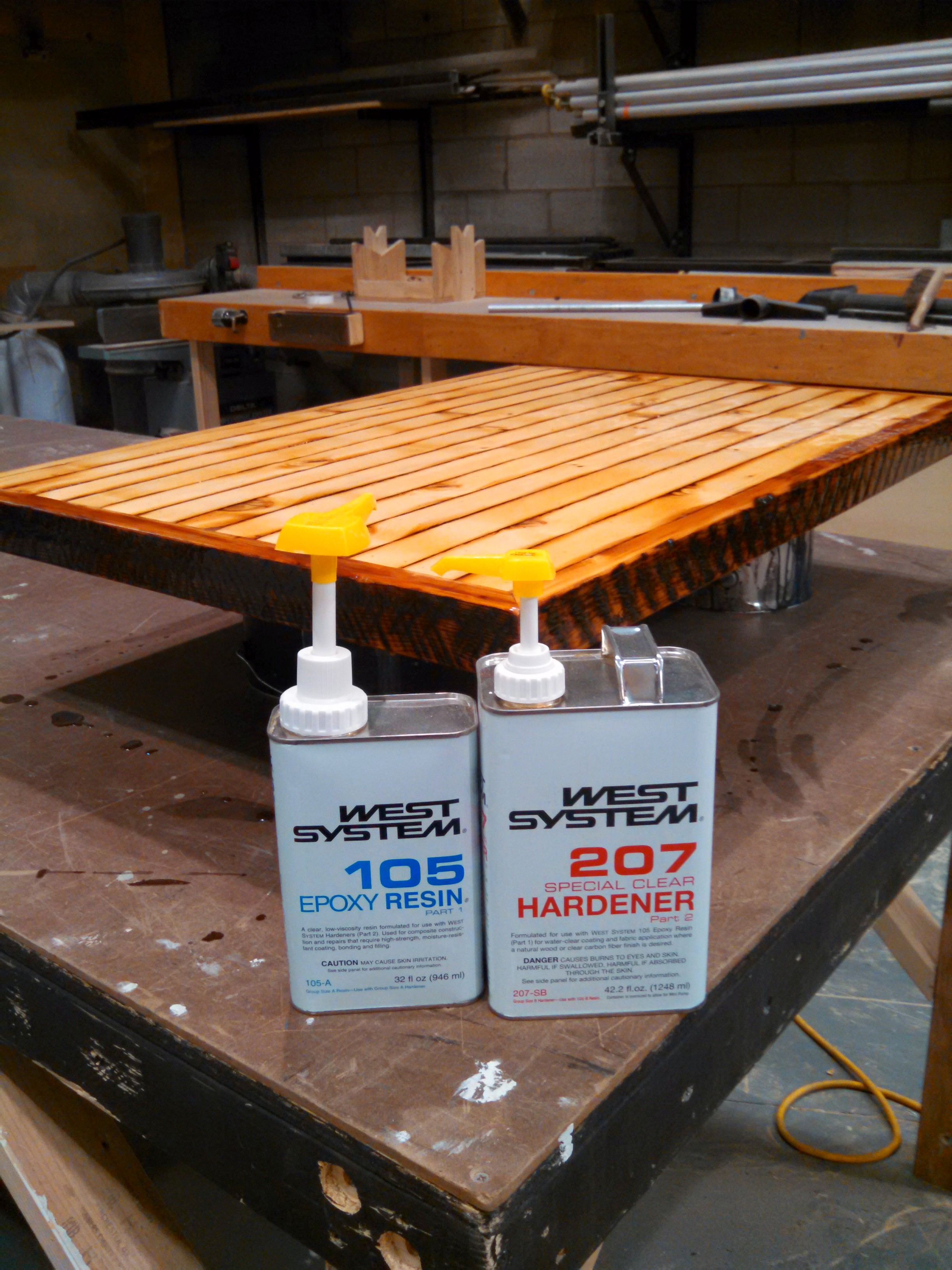 Footrest table top sealed with West System Epoxy.