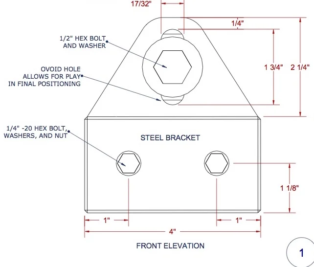 Drafting detail of custom steel brackets for the Studio