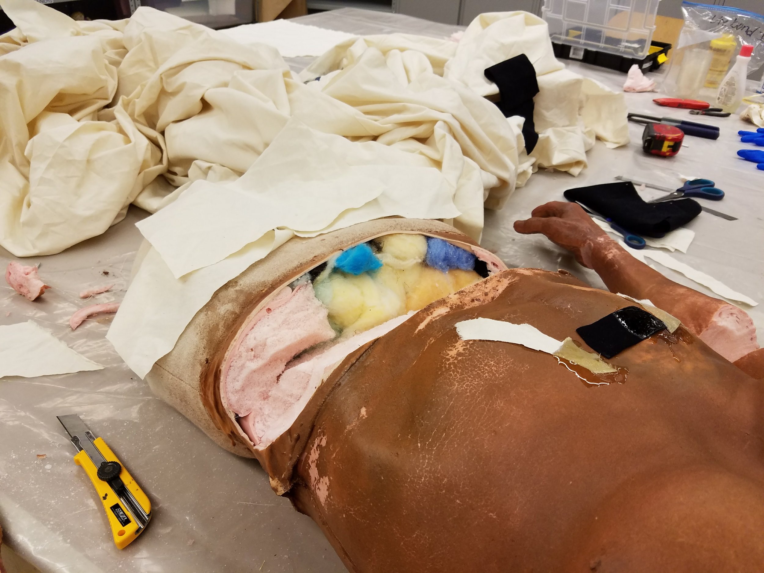 This dummy was "half-anatomical", so the top was realistic, and the bottom was stuffed with foam