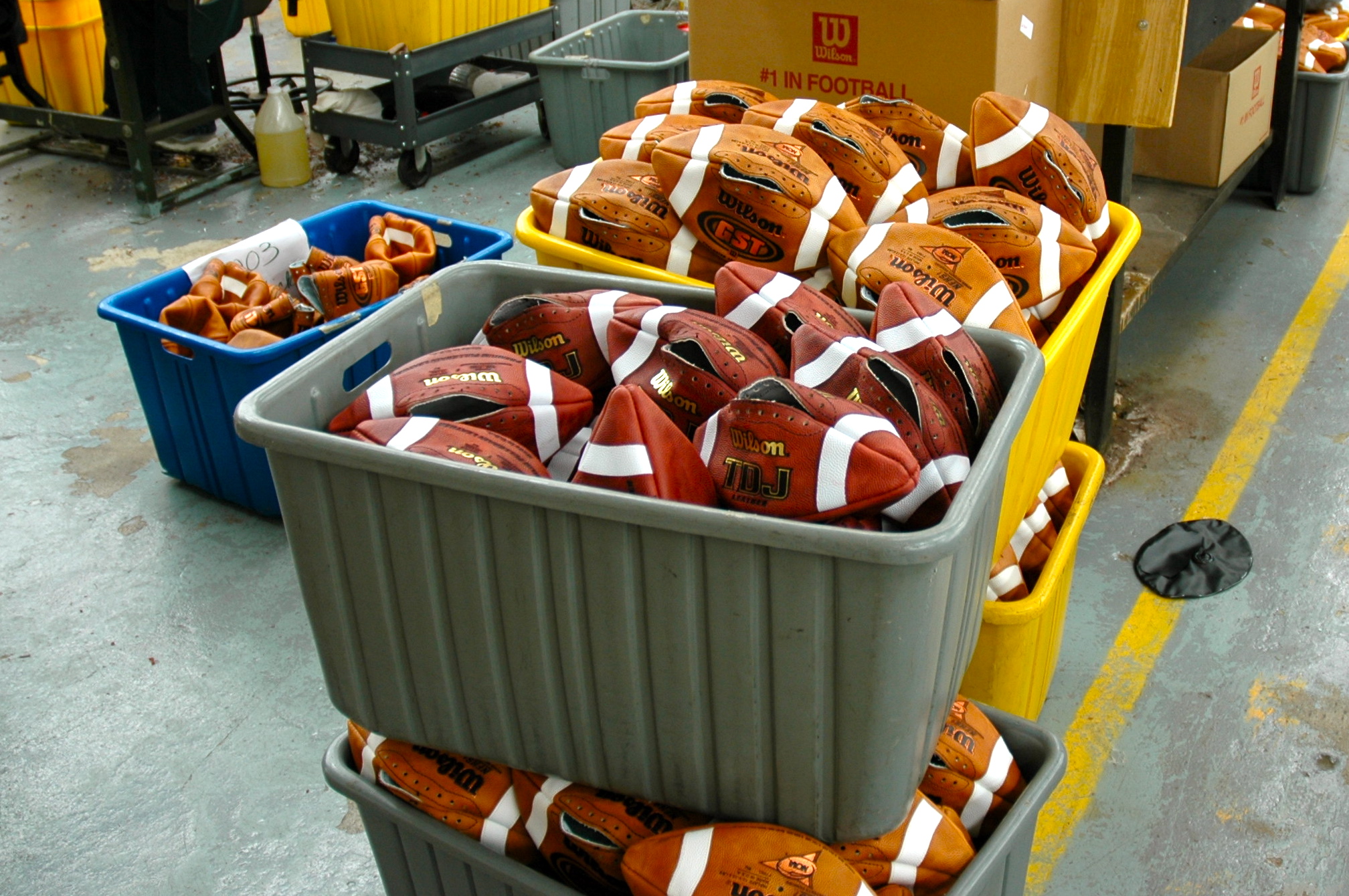 bucket of footballs