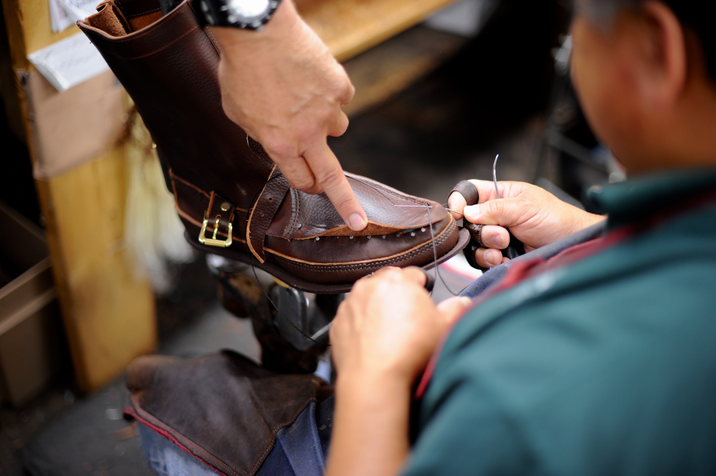 sewing leather shoe
