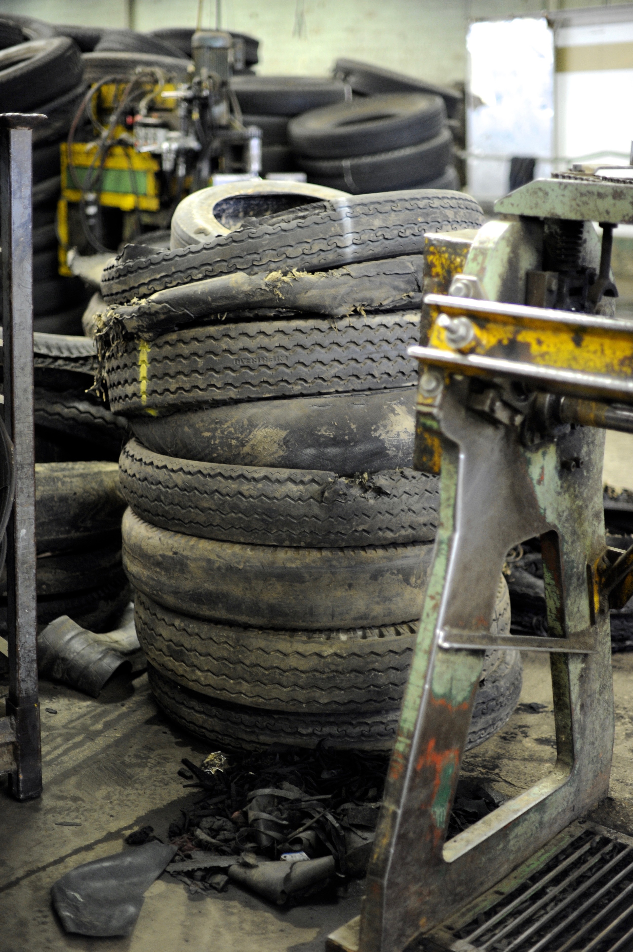 stack of worn tires