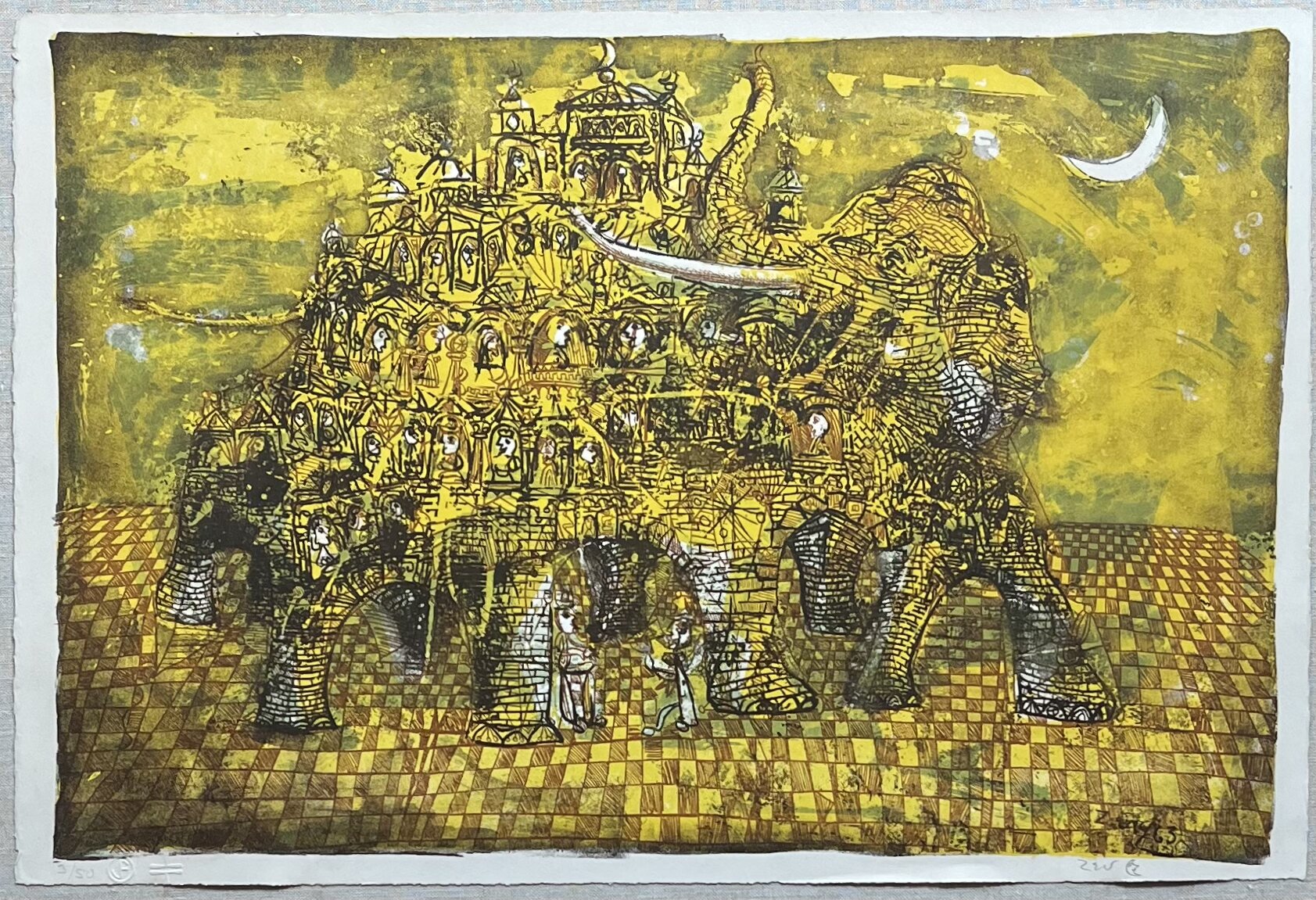 Zev Daniel Harris Original Signed Elephant Lithograph Mid Century Modern