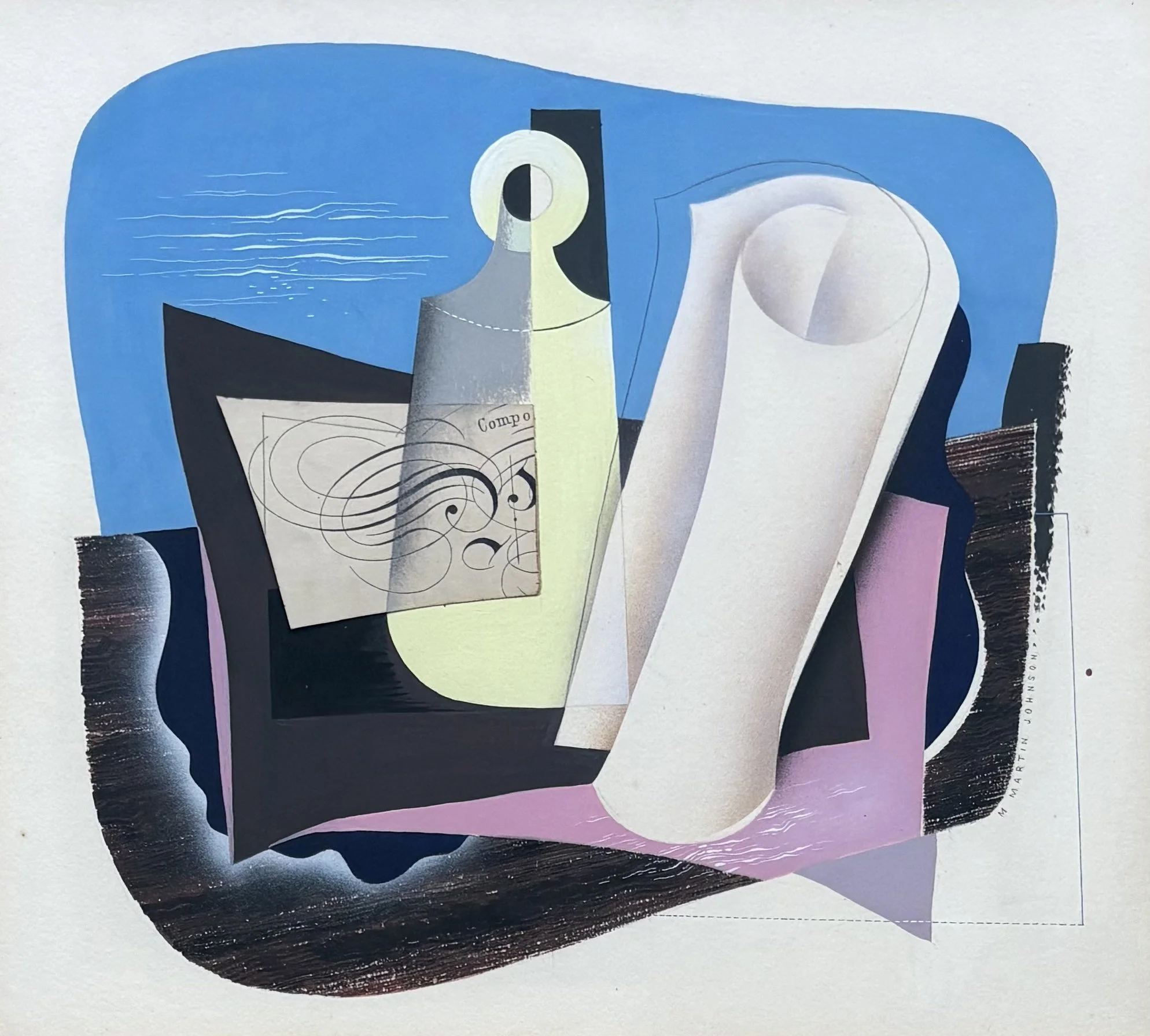 M. Martin Johnson Mid-Century Collage Still Life Signed