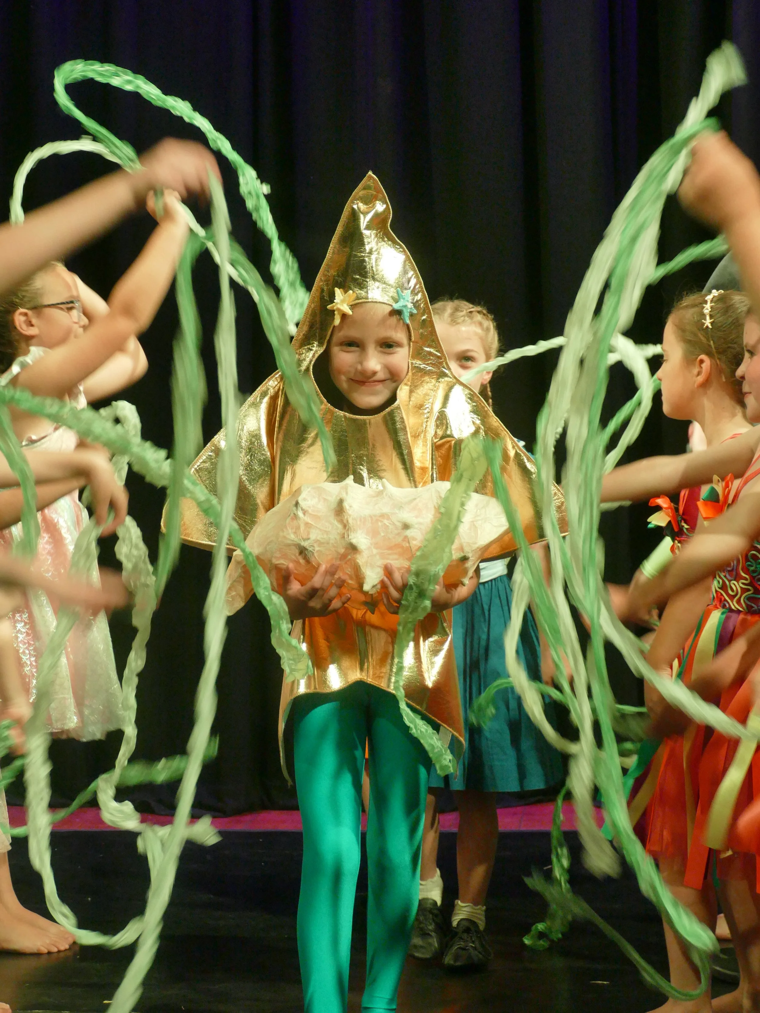     

 
   Our youngest members of Pure Rhythm performed their first production. Stella The Starfish , a story following two children who find a lost, lonely   starfish and use a magic conch shell to travel to the ocean, asking sea creatures for hel