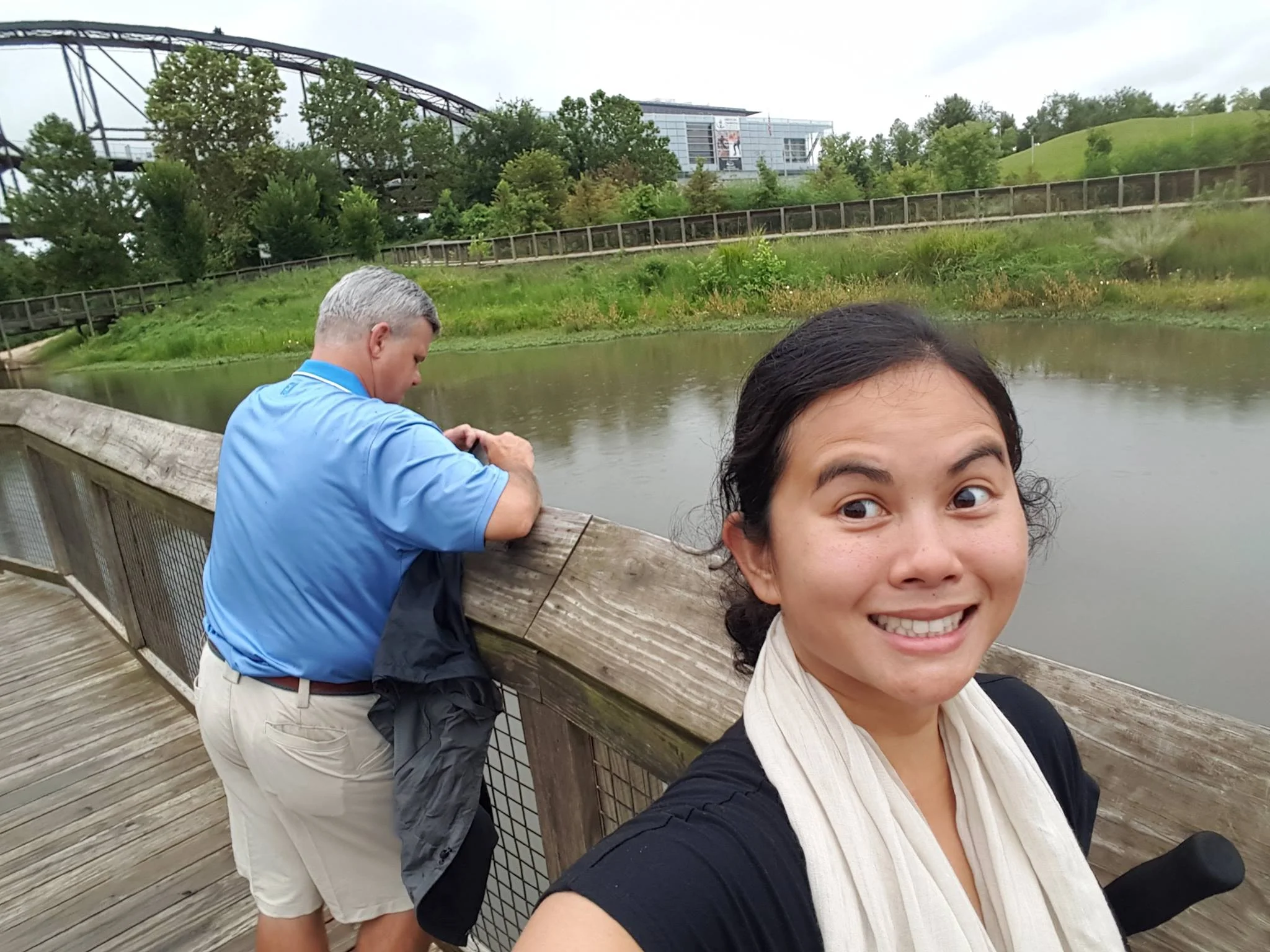 The man made wetlands is home to plenty of wildlife that includes a variety of birds and fish, turtles, even bats. Prime opportunity to take a sneaky selfie while John was looking for snakes! 