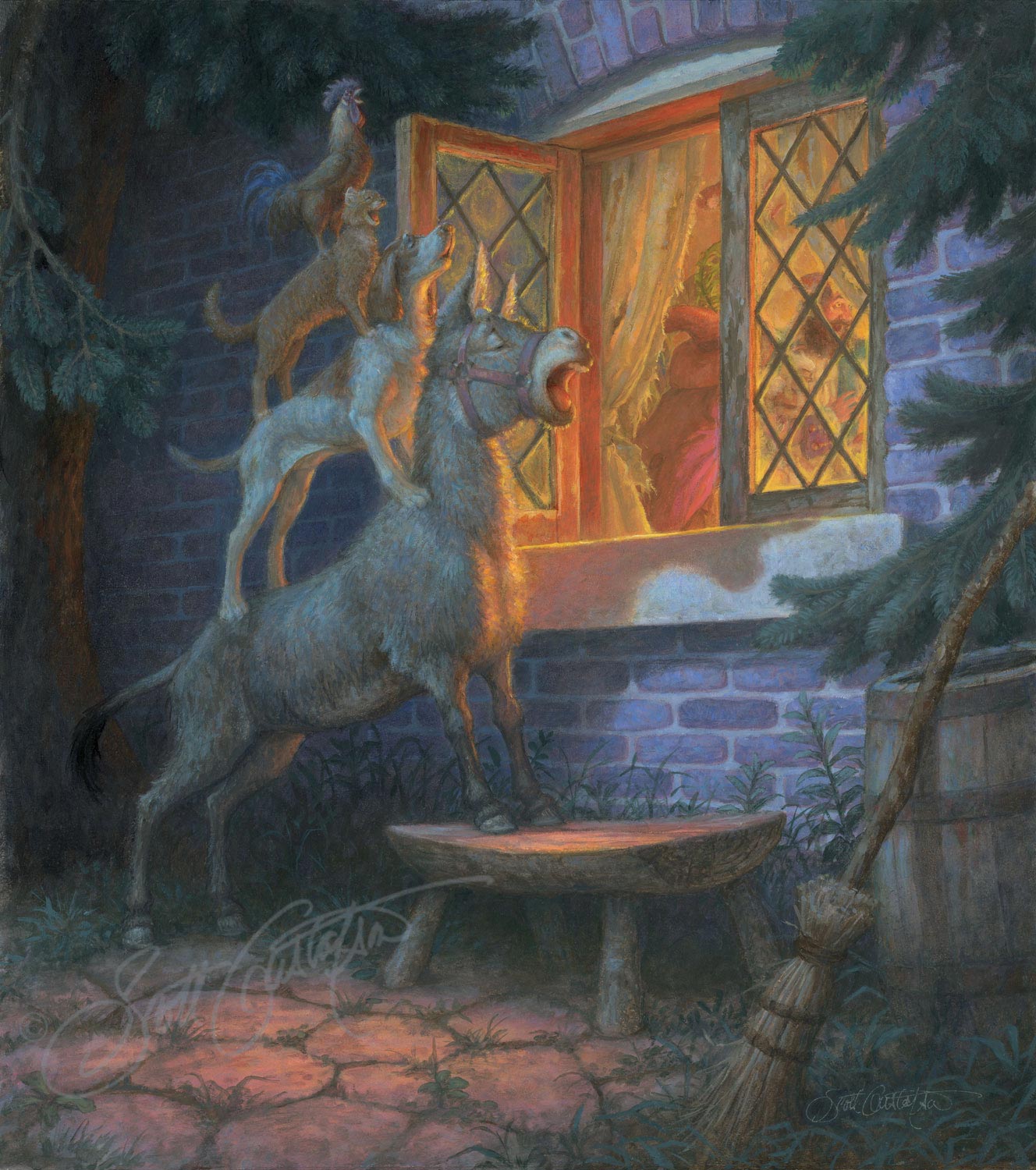 "Mother Duck and her Ducklings" - oil on panel, approx. image size: 24" x 7.75."