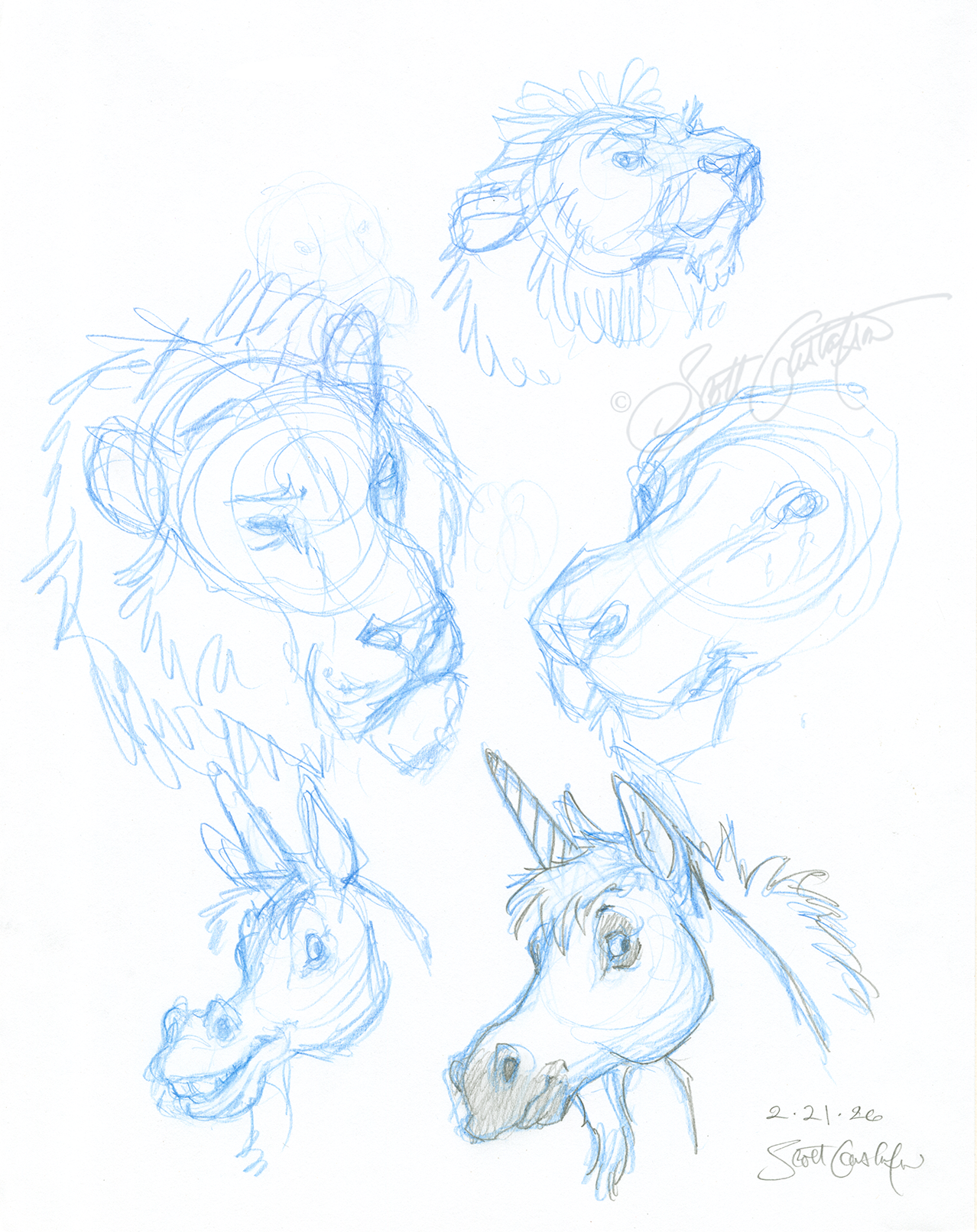 GUSTAFSON_Lion-7_and_Unicorn_head_studies.png