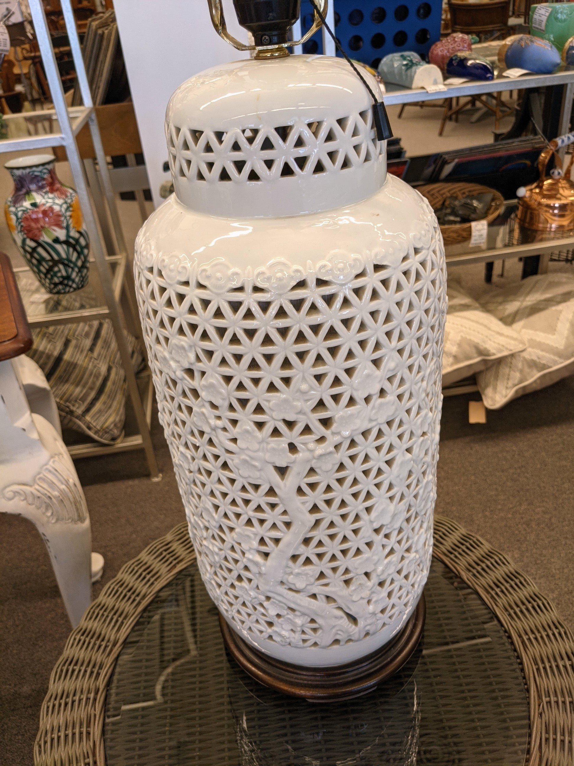 Chinese Reticulated Porcelain Lamp