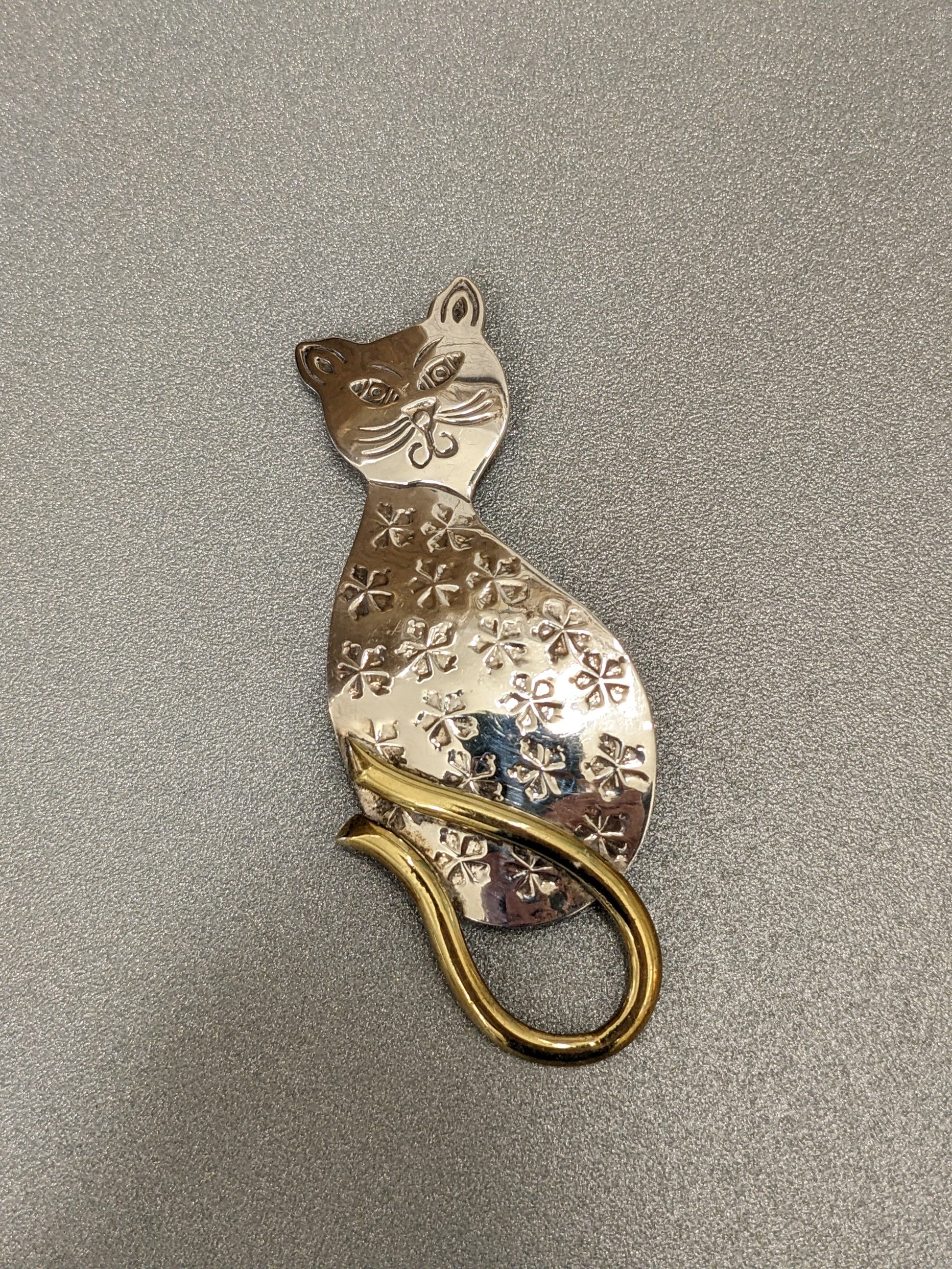 Mexican Sterling Cat Pin w/ Gold Tail