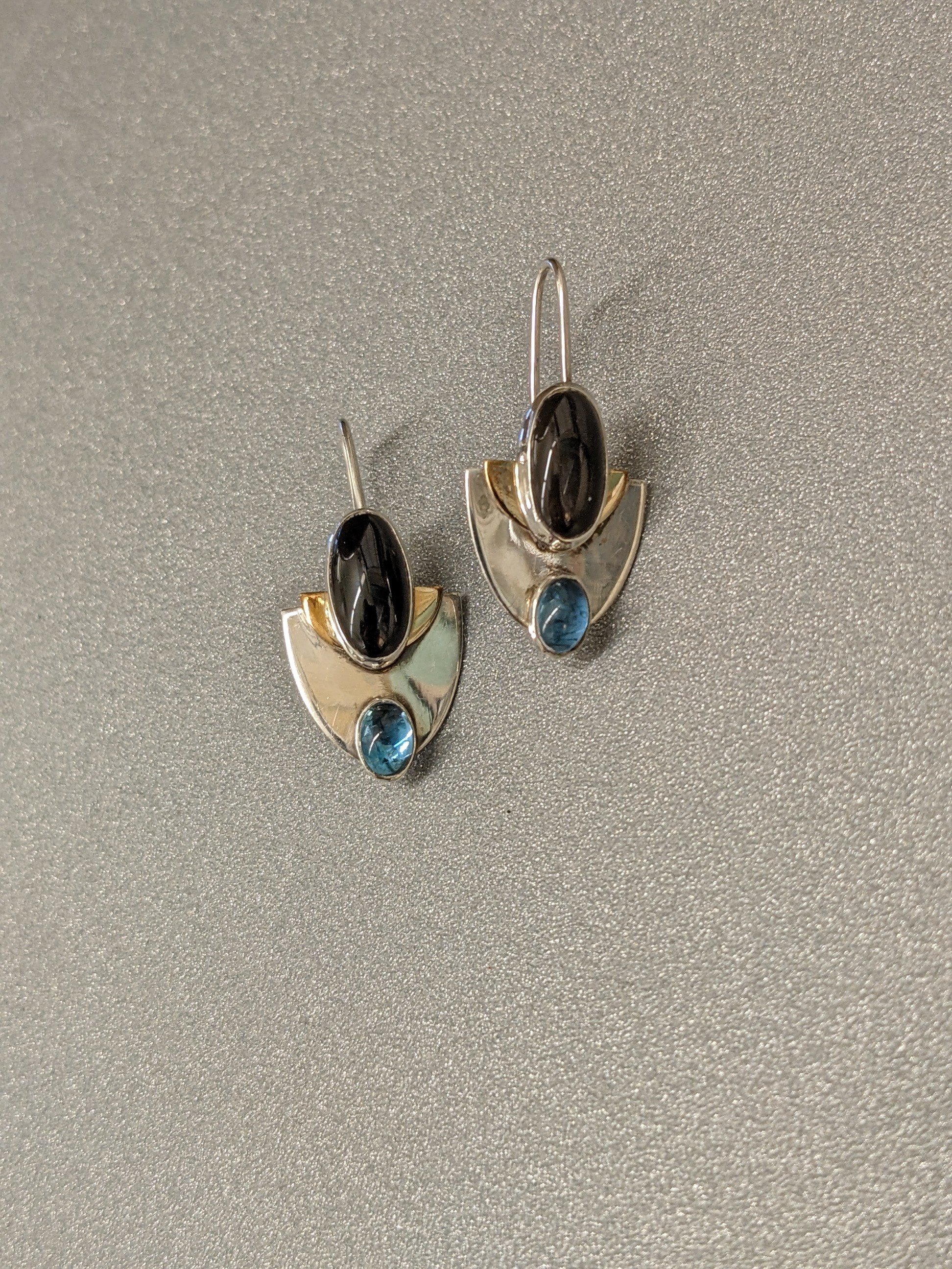 Sterling &amp; Gold w/ Onyx &amp; Aquamarine Earrings
