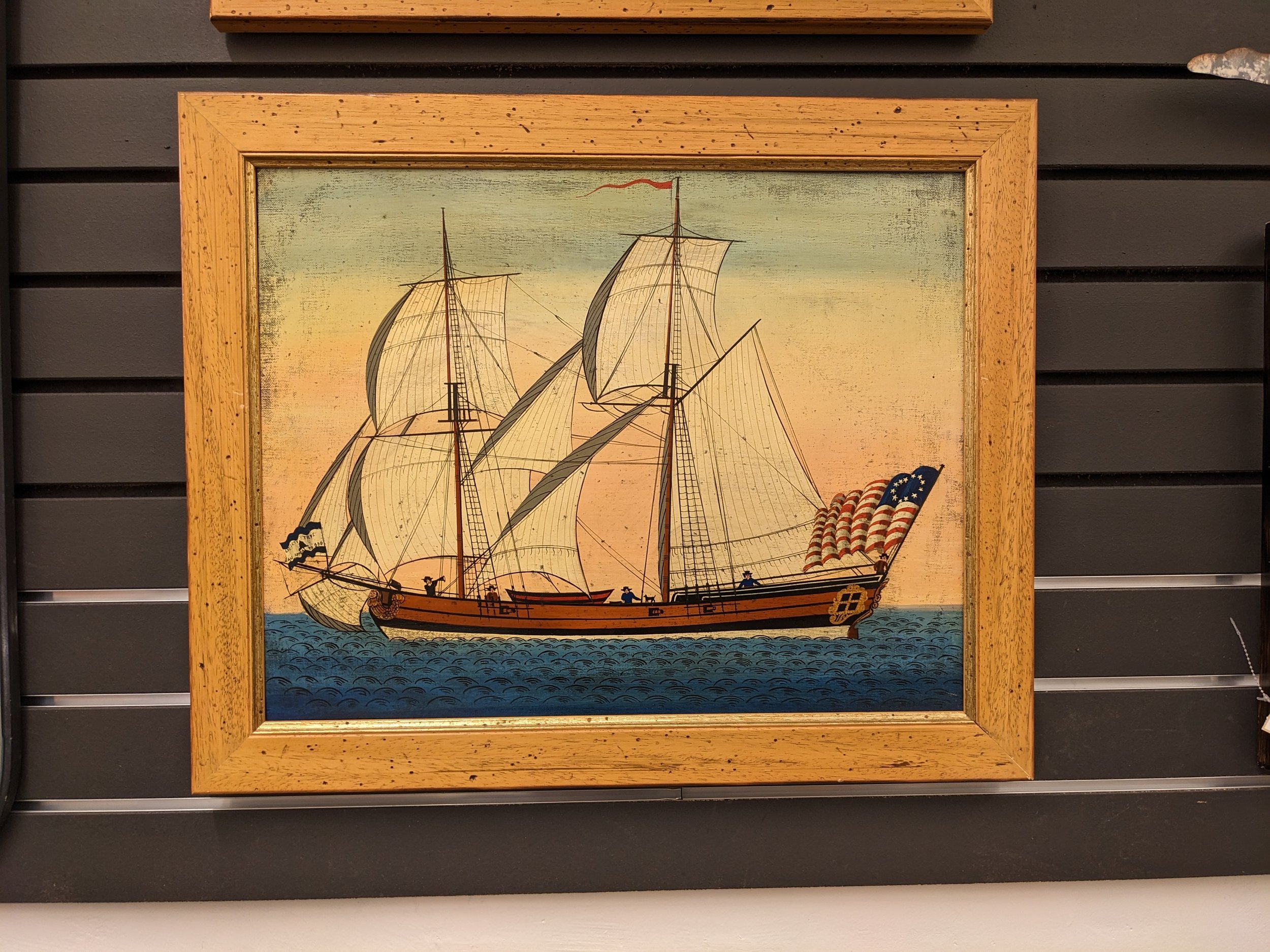 Original Folk Art Revolutionary War Tall Ship Painting