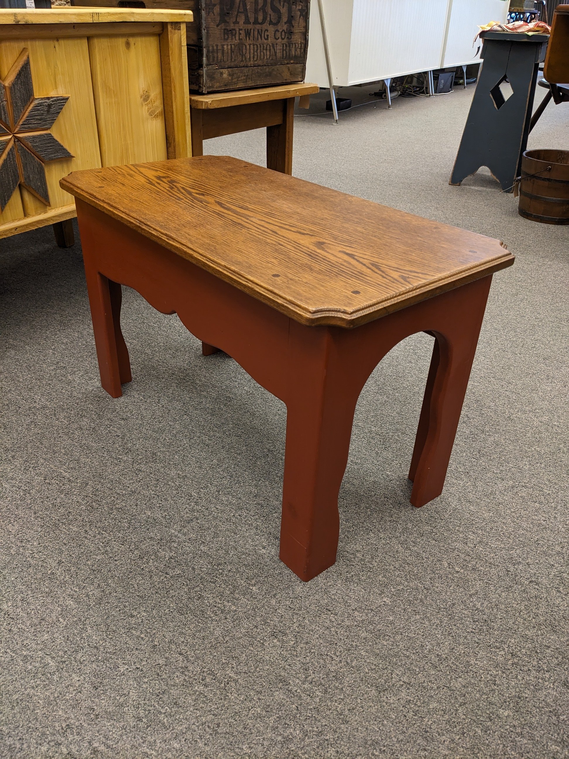 2-Tone Oak/Red Painted Bench