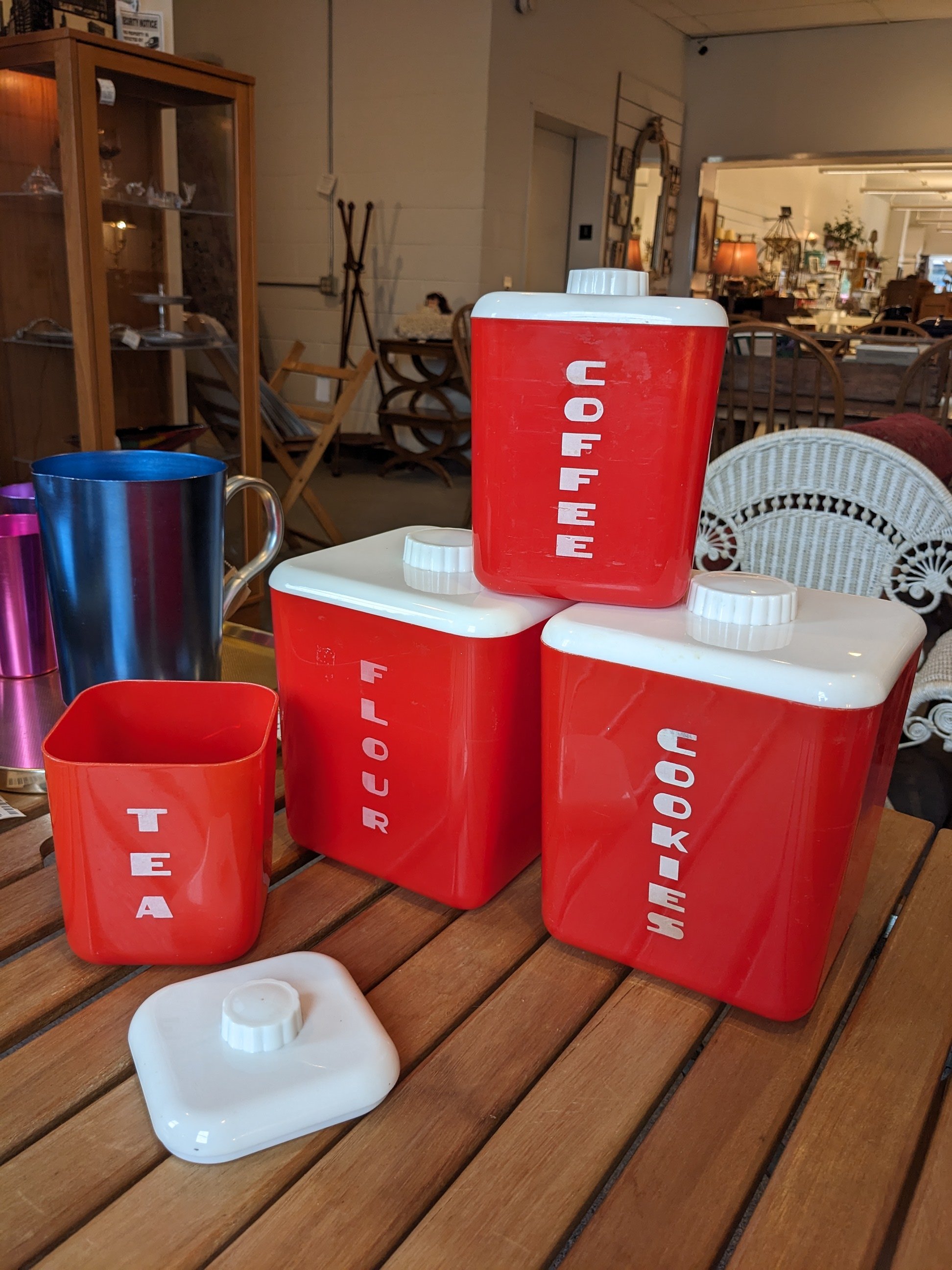 4pc Red Lustroware Canister Set