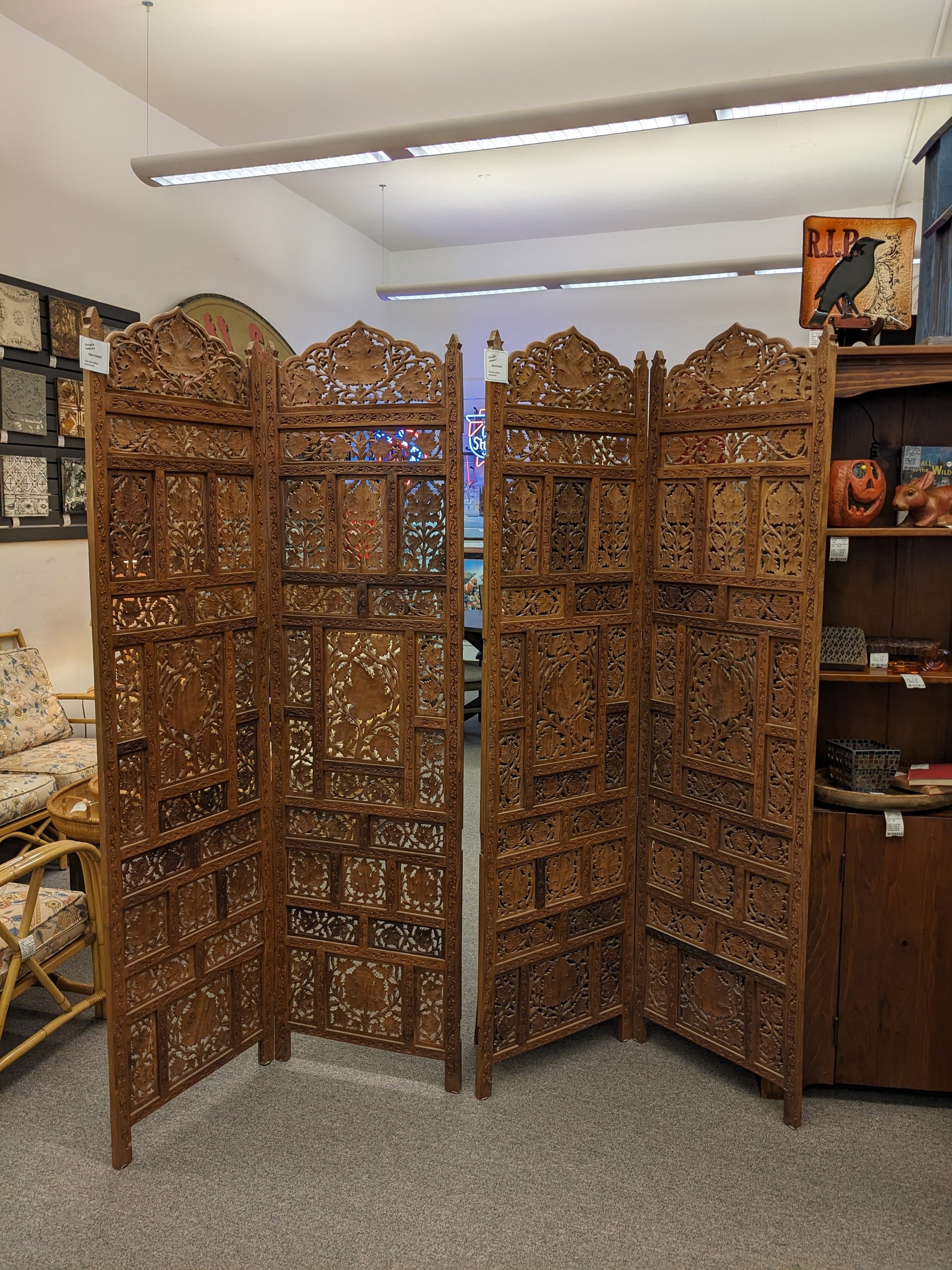 4-Panel or 2-Panel Hand-Carved Indian Screen