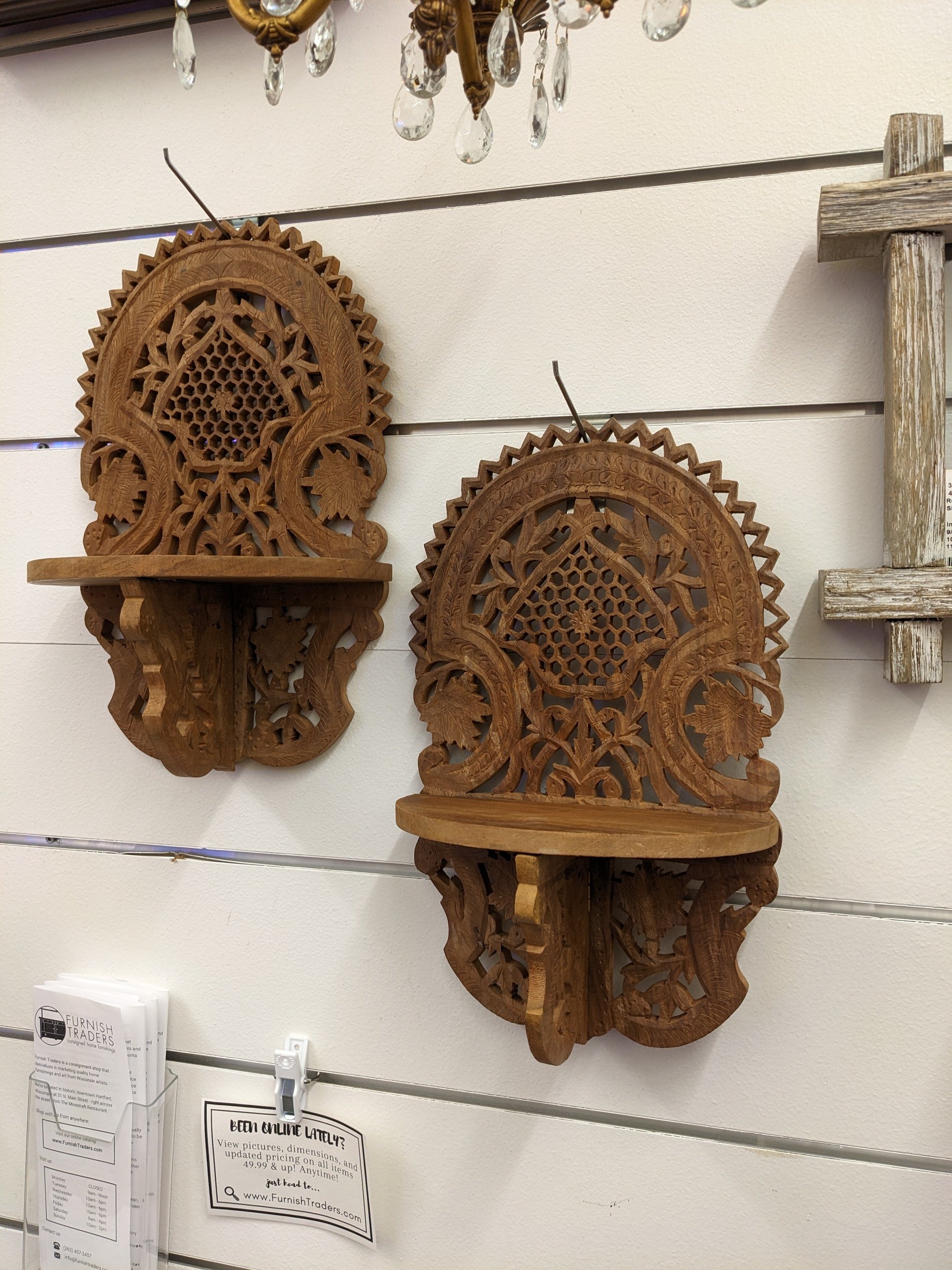 Pair Vtg Carved Wall Shelves