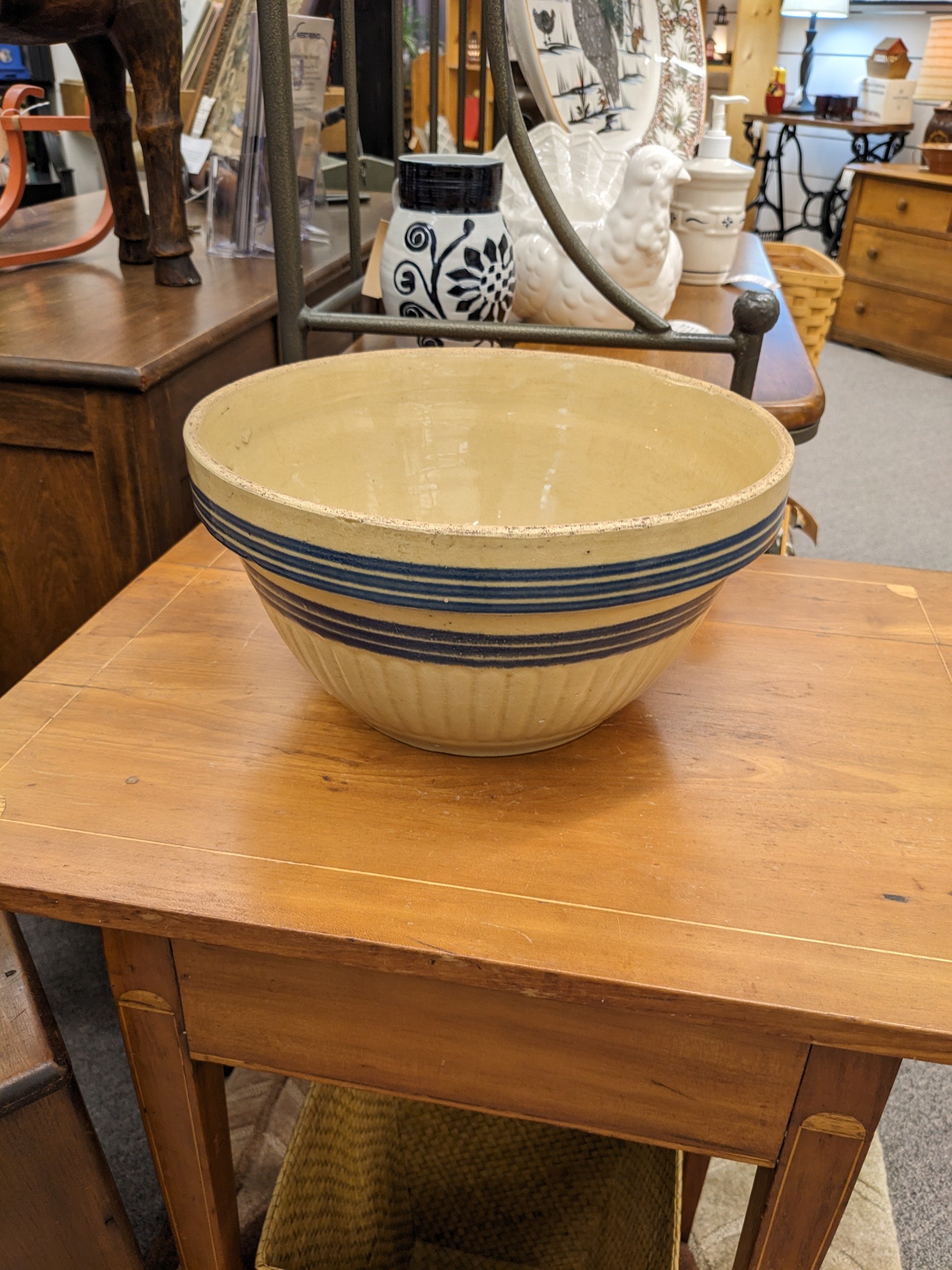 Antique Yellow Ware Striped Bowl