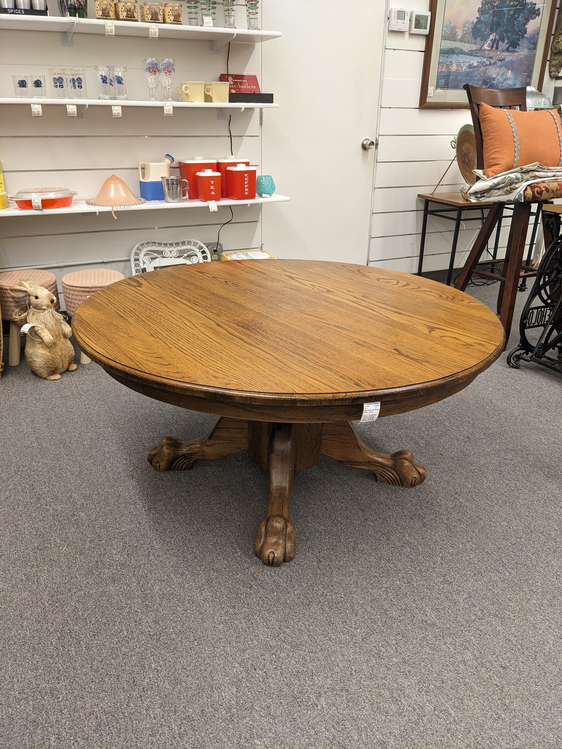 48" Solid Oak Pedestal Coffee Table