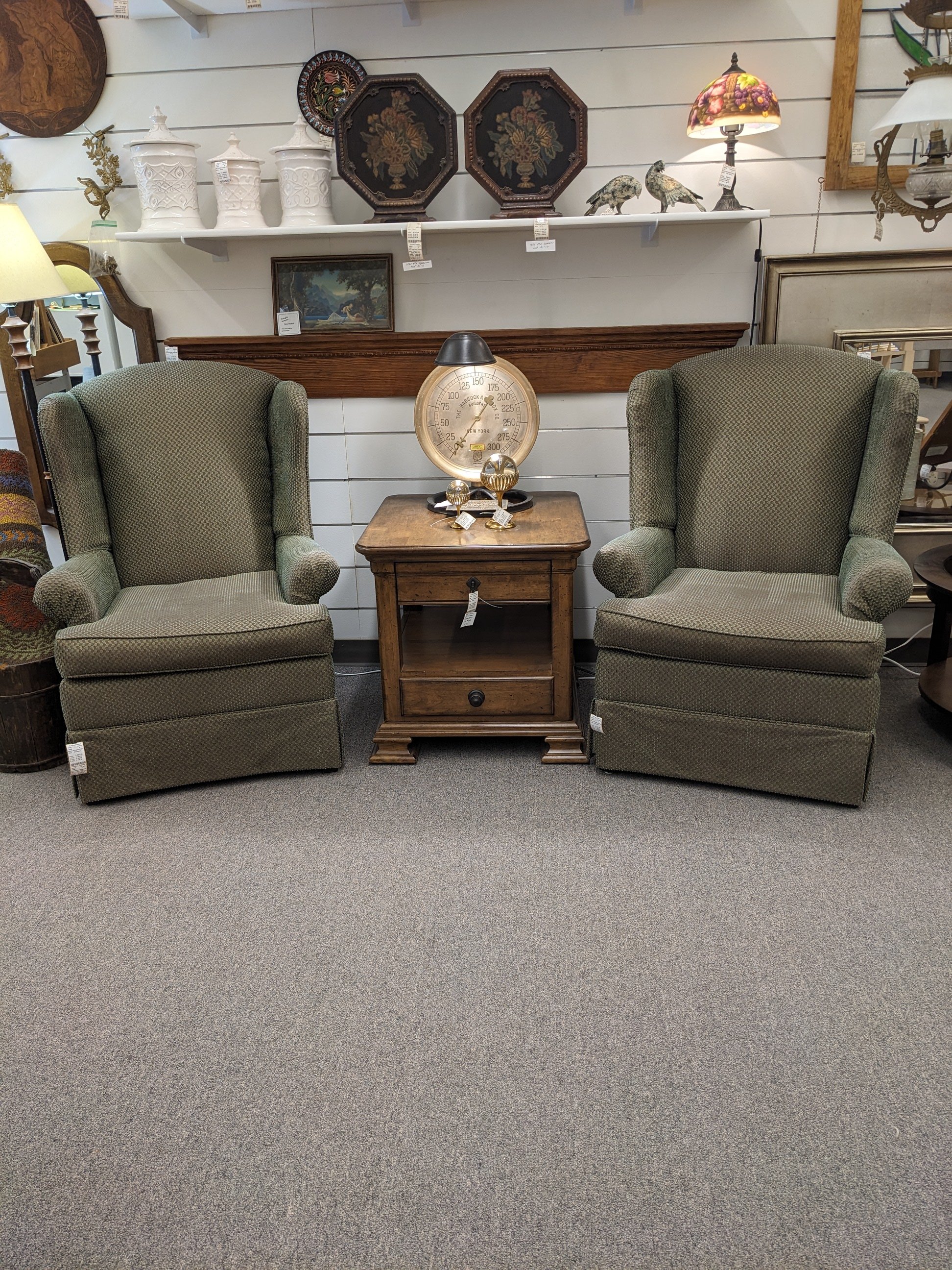 Pair Green Wingback Chairs