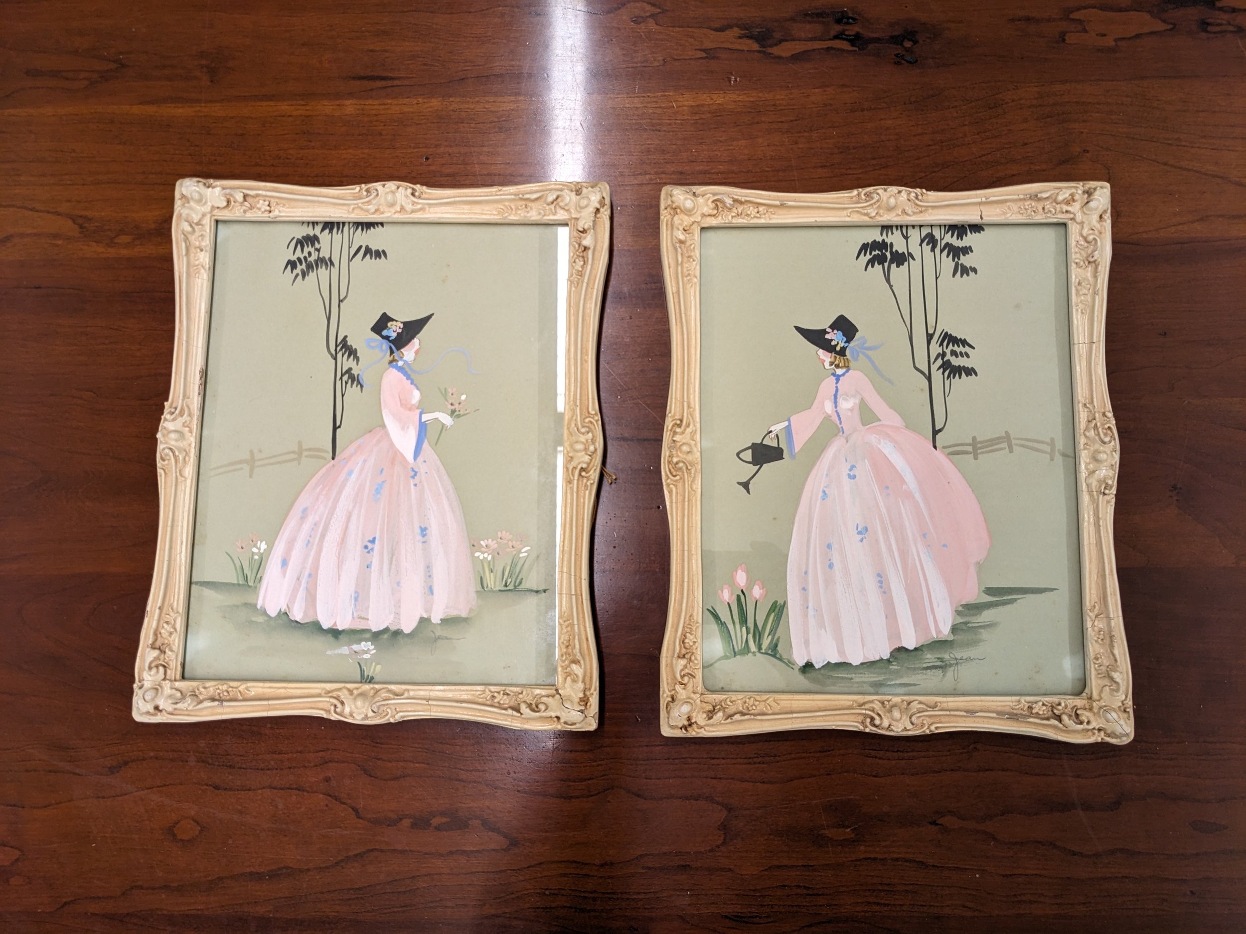 Pair Signed Southern Belles Paintings