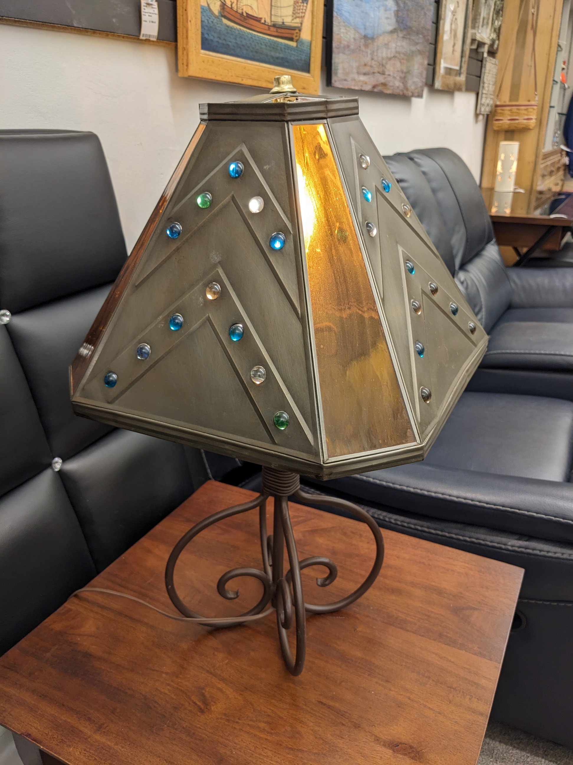 Southwest Tin/Iron/Glass Table Lamp