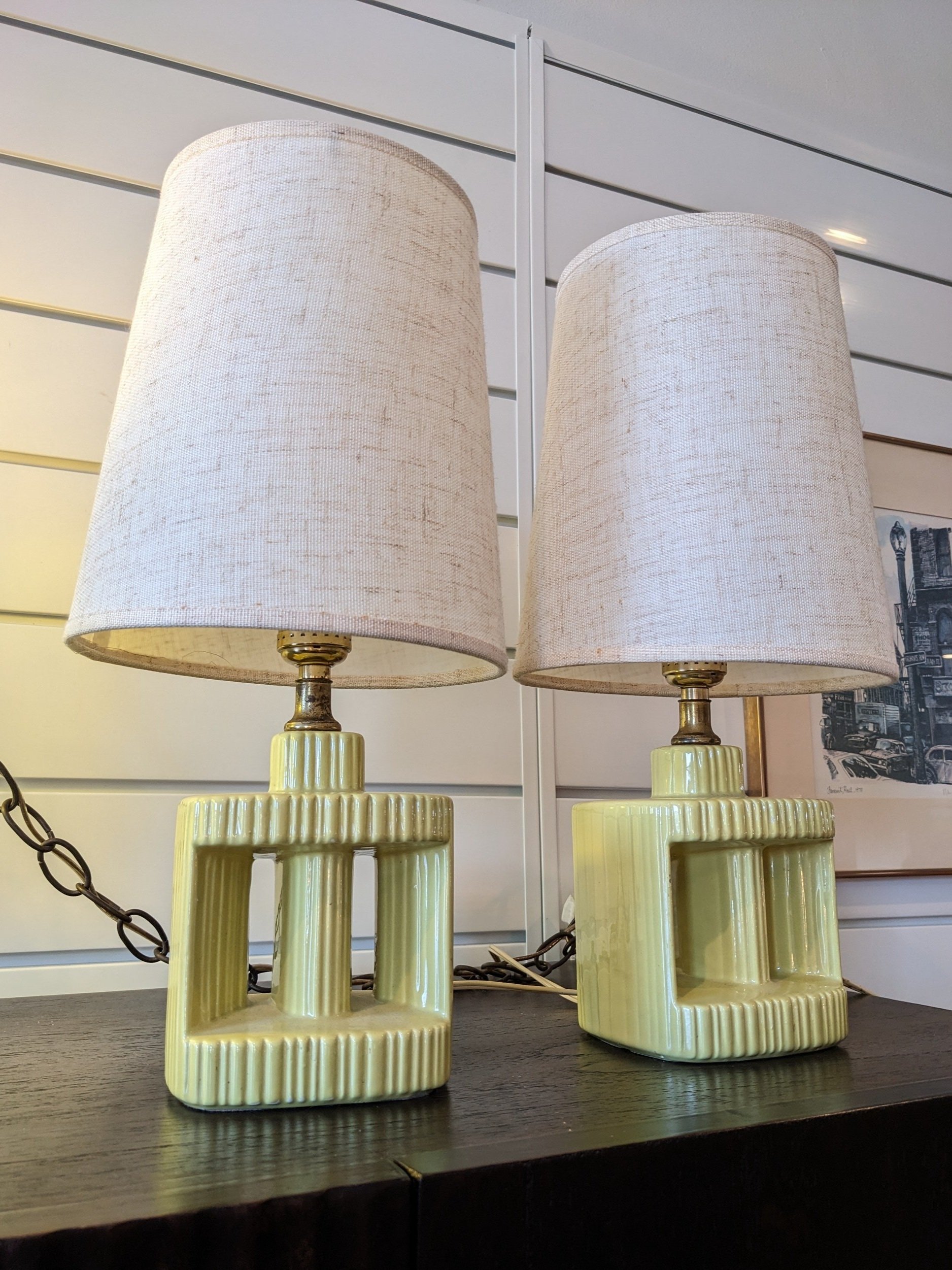 Pair MCM Chartreuse Accent Lamps