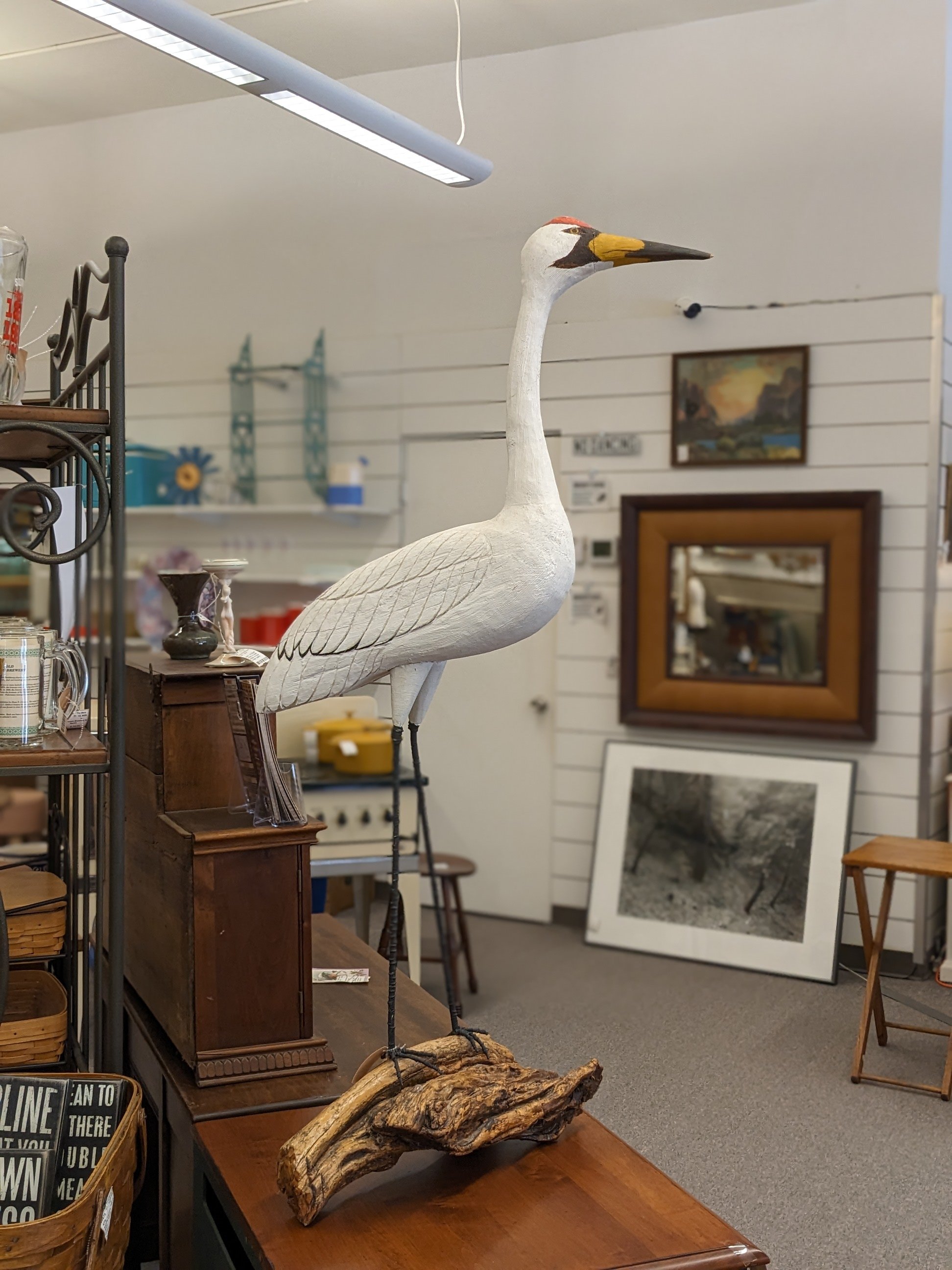 B. Krug Folk Art Whooping Crane Sculpture