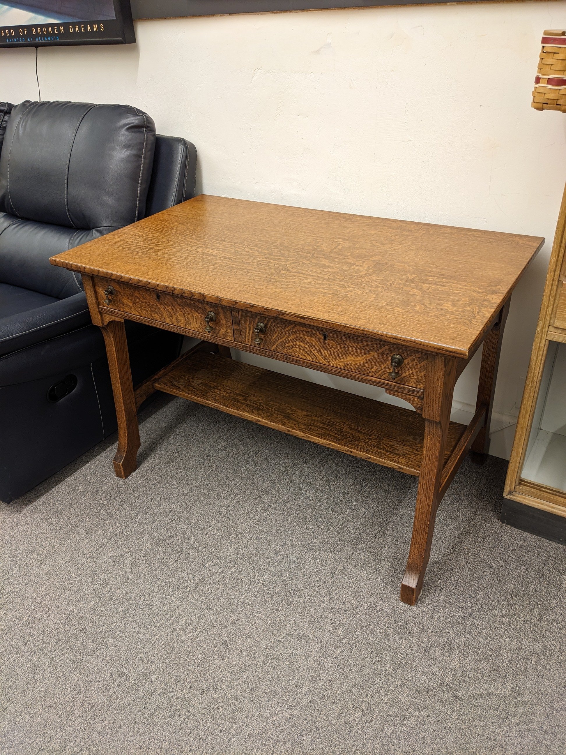 Antique Tiger Oak Library Table