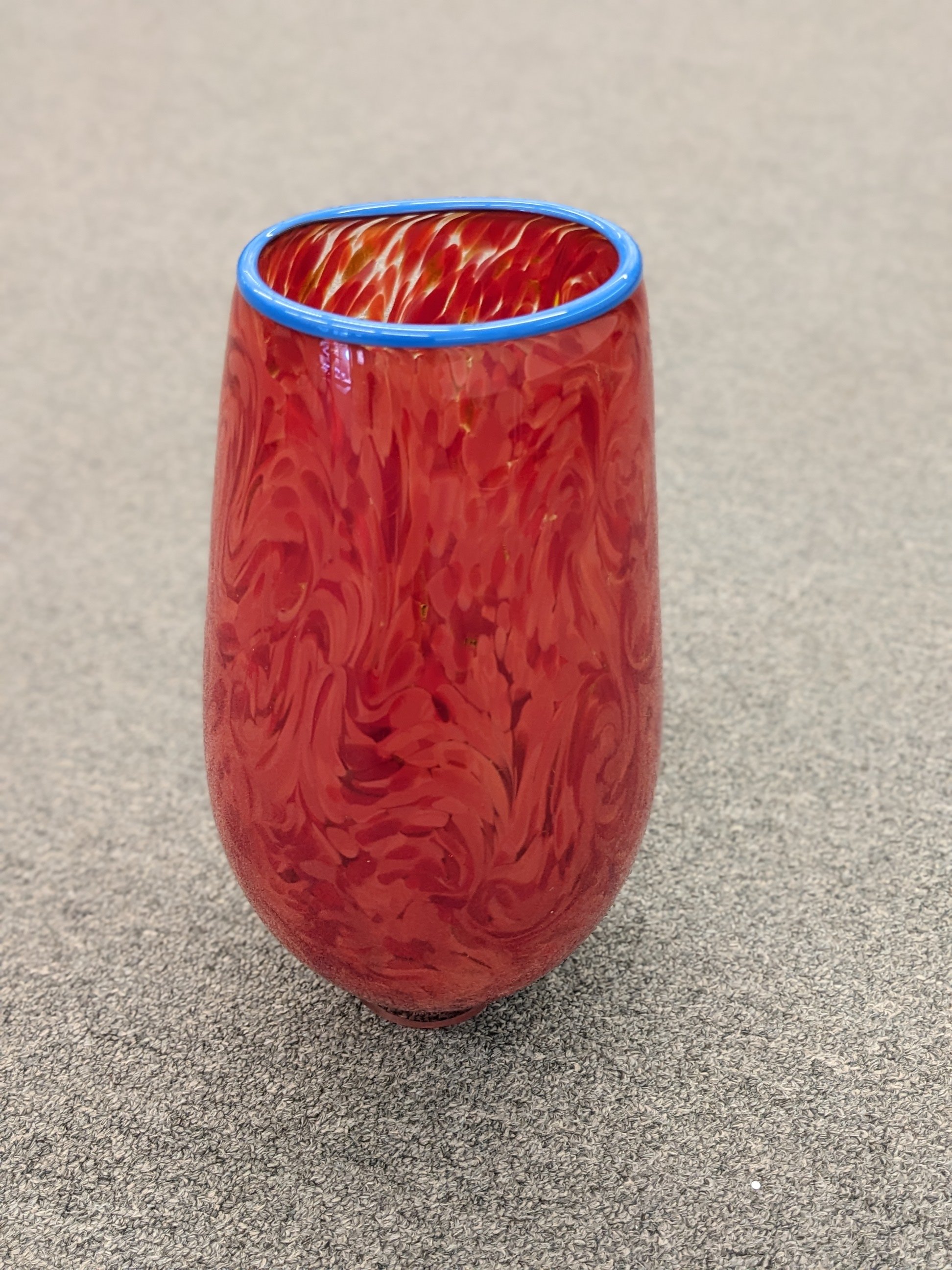 Signed Red Hyland Glass Vase