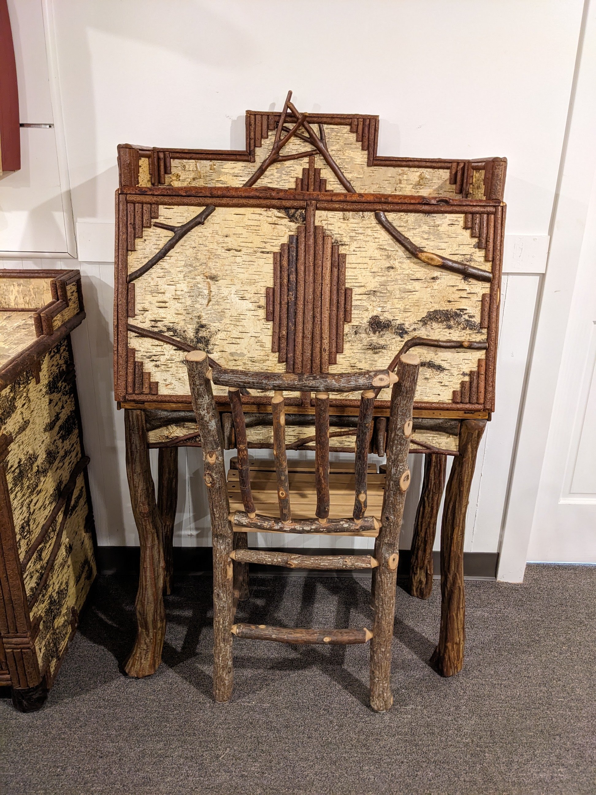 2Pc Adirondack Birch Bark Desk &amp; Chair