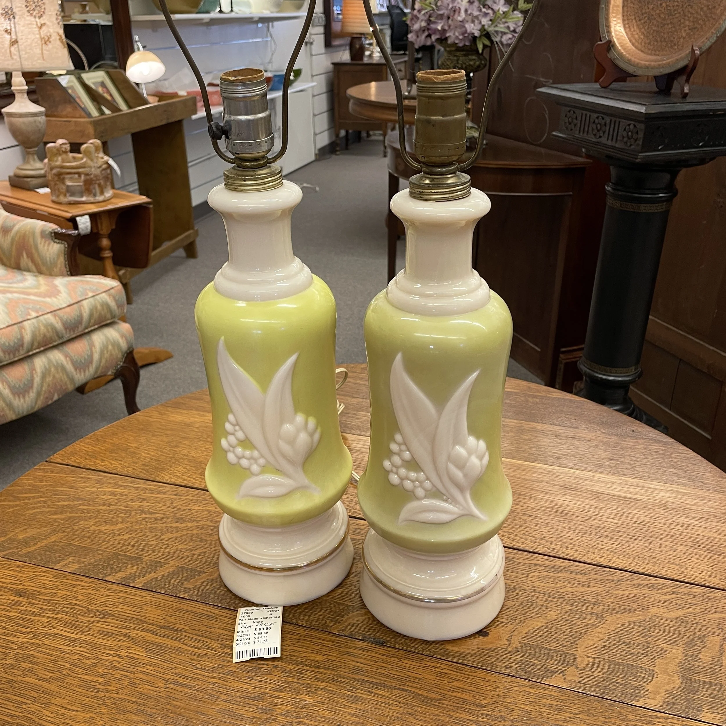 *Pair Aladdin Chartreuse Lamps
