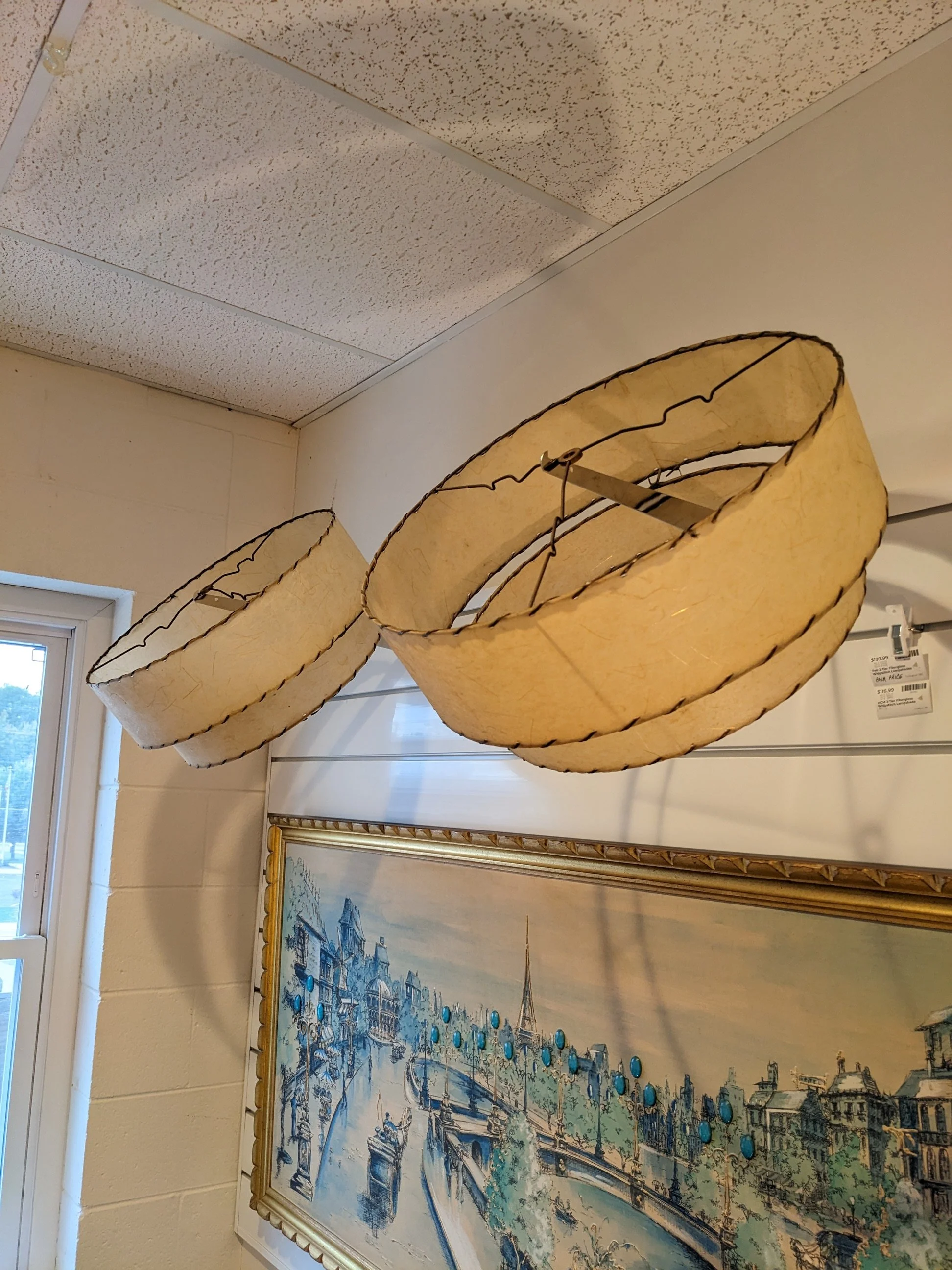 MCM 2-Tier Fiberglass Whipstitch Lampshades