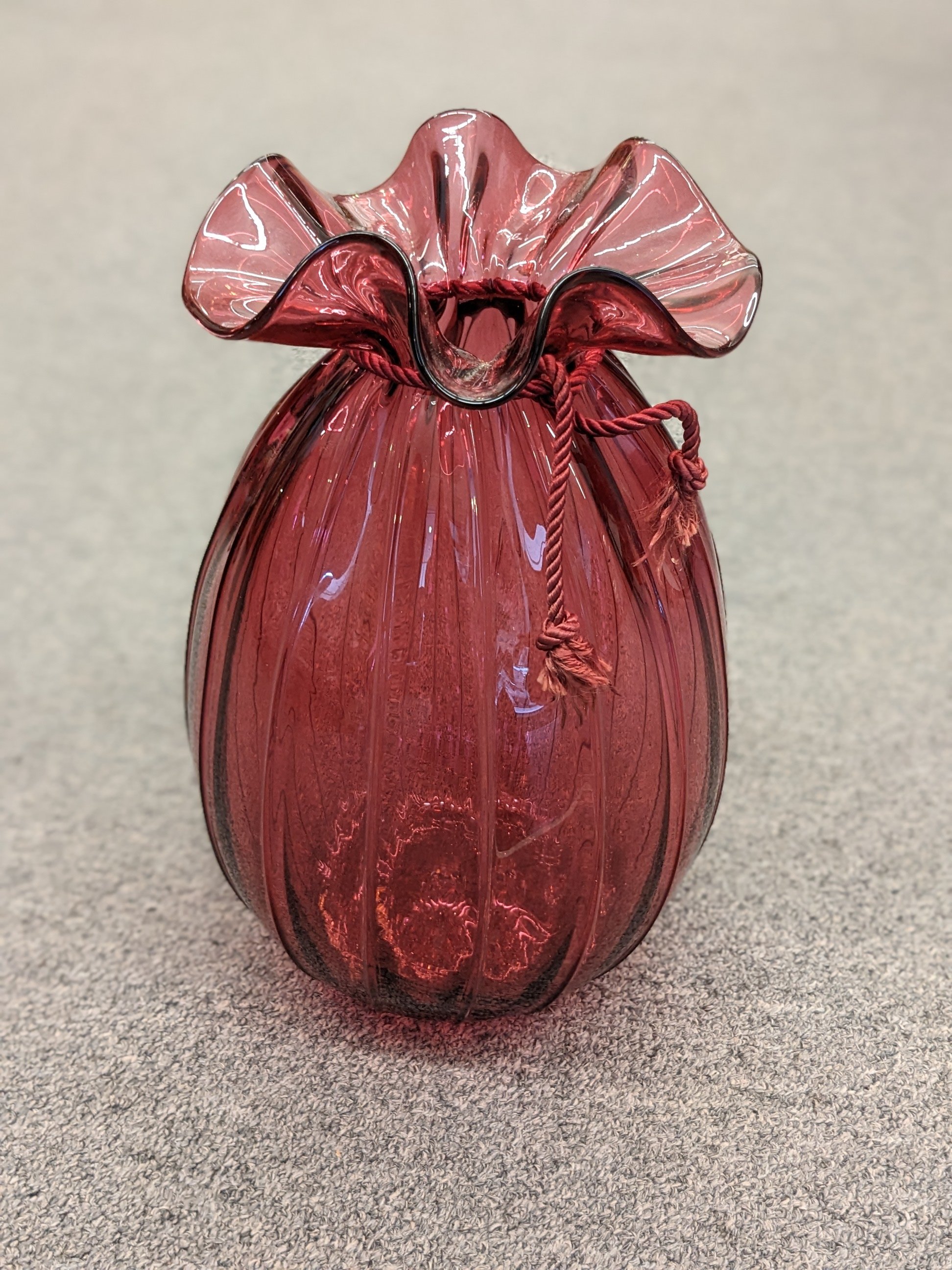 70s Signed Pilgrim Cranberry Sack Vase