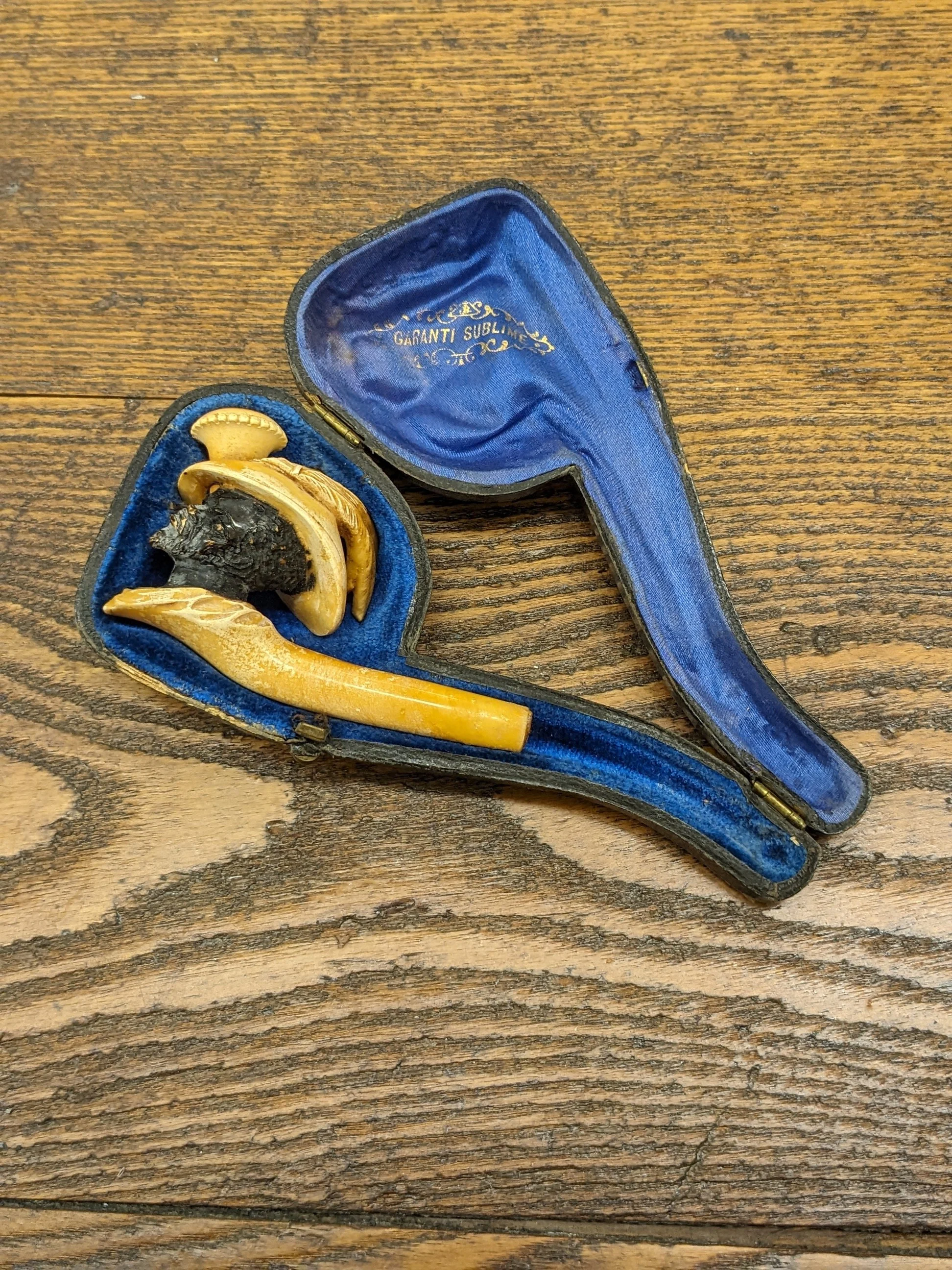 1800s Meerschaum African Figural Pipe &amp; Case