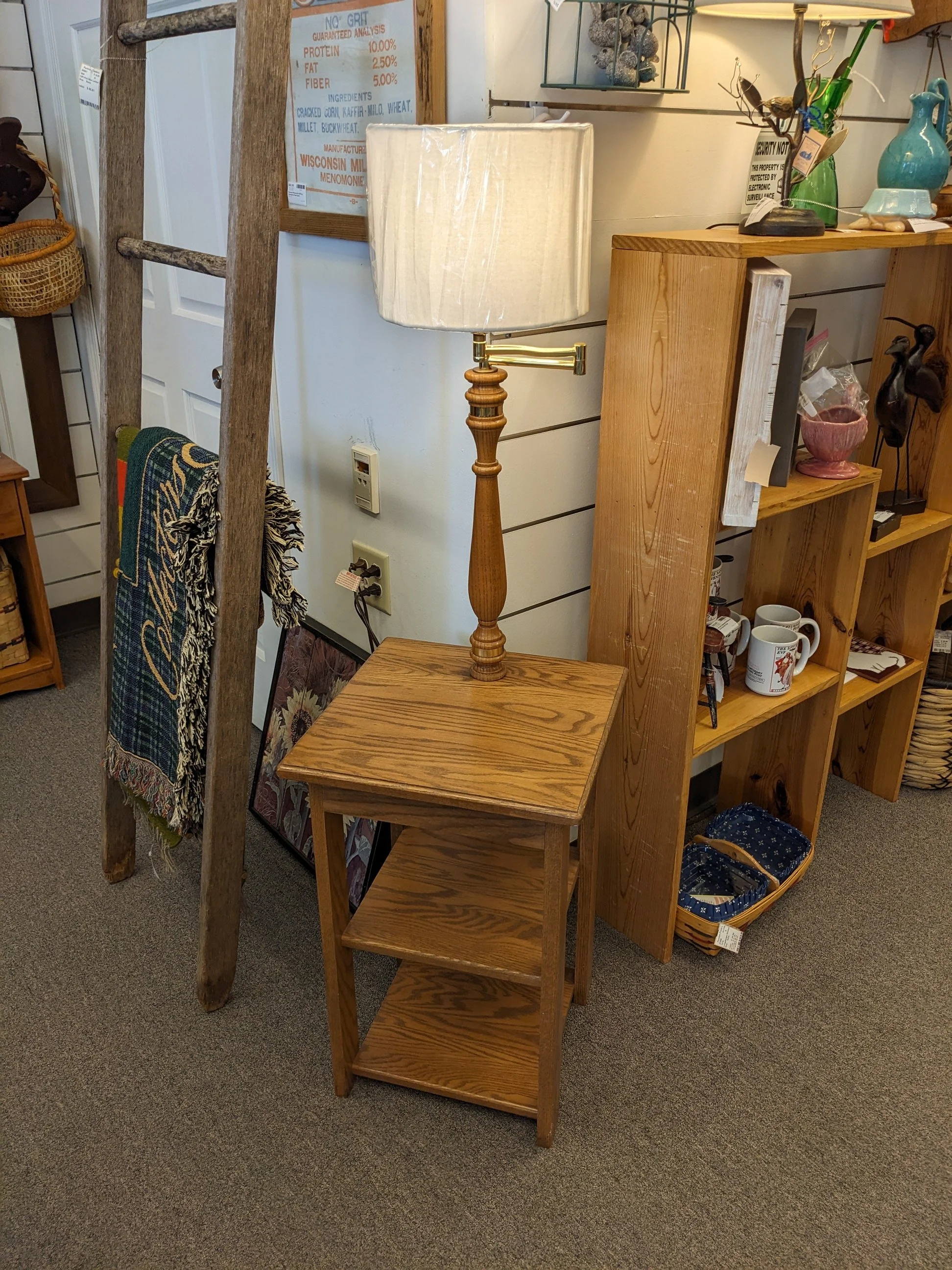 Chairside Oak Table with Swing Arm Lamp